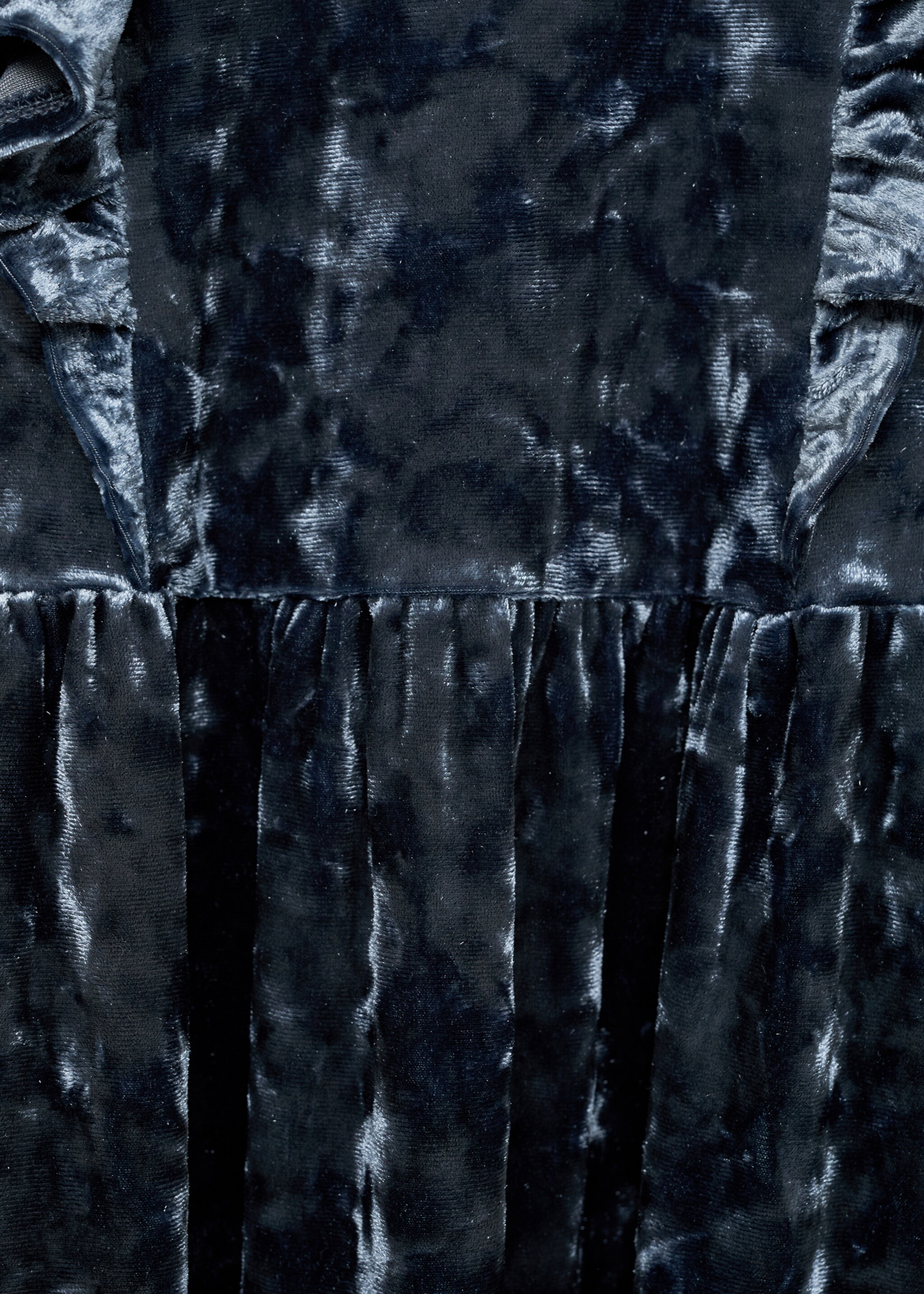 Ruffled velvet dress - Details of the article 0, Blue. Ref: 77099231-00.