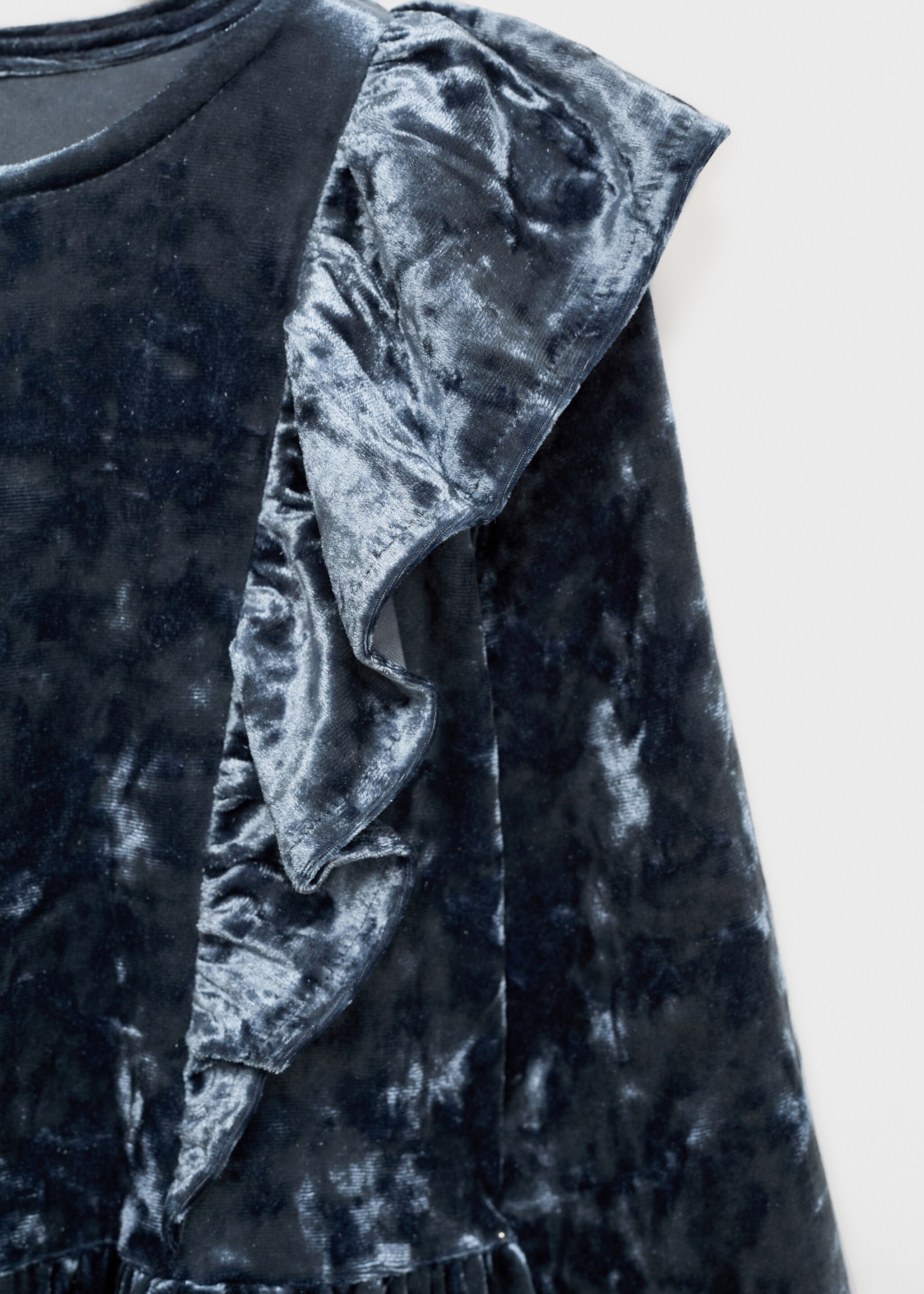 Ruffled velvet dress - Details of the article 8, Blue. Ref: 77099231-00.