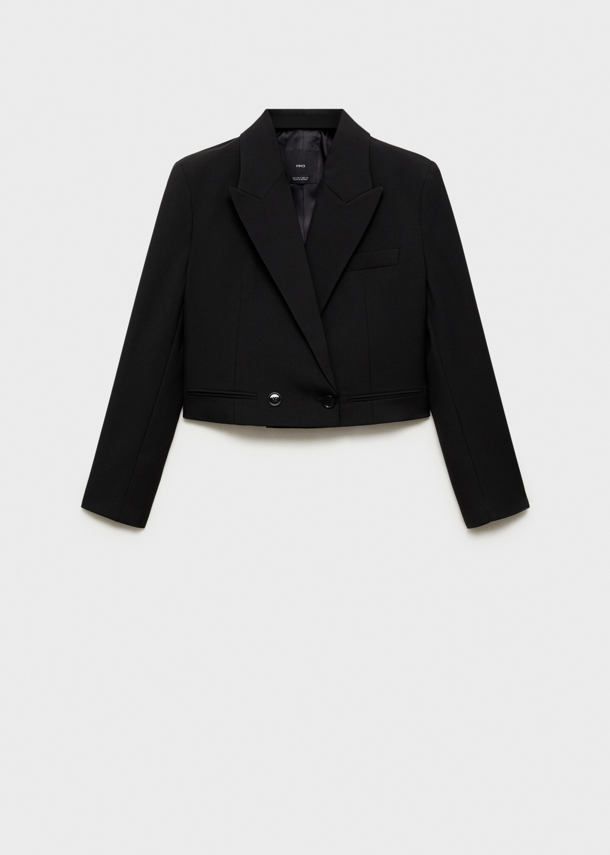 Double-breasted cropped jacket - Article without model, Black. Ref: 77099238-00.