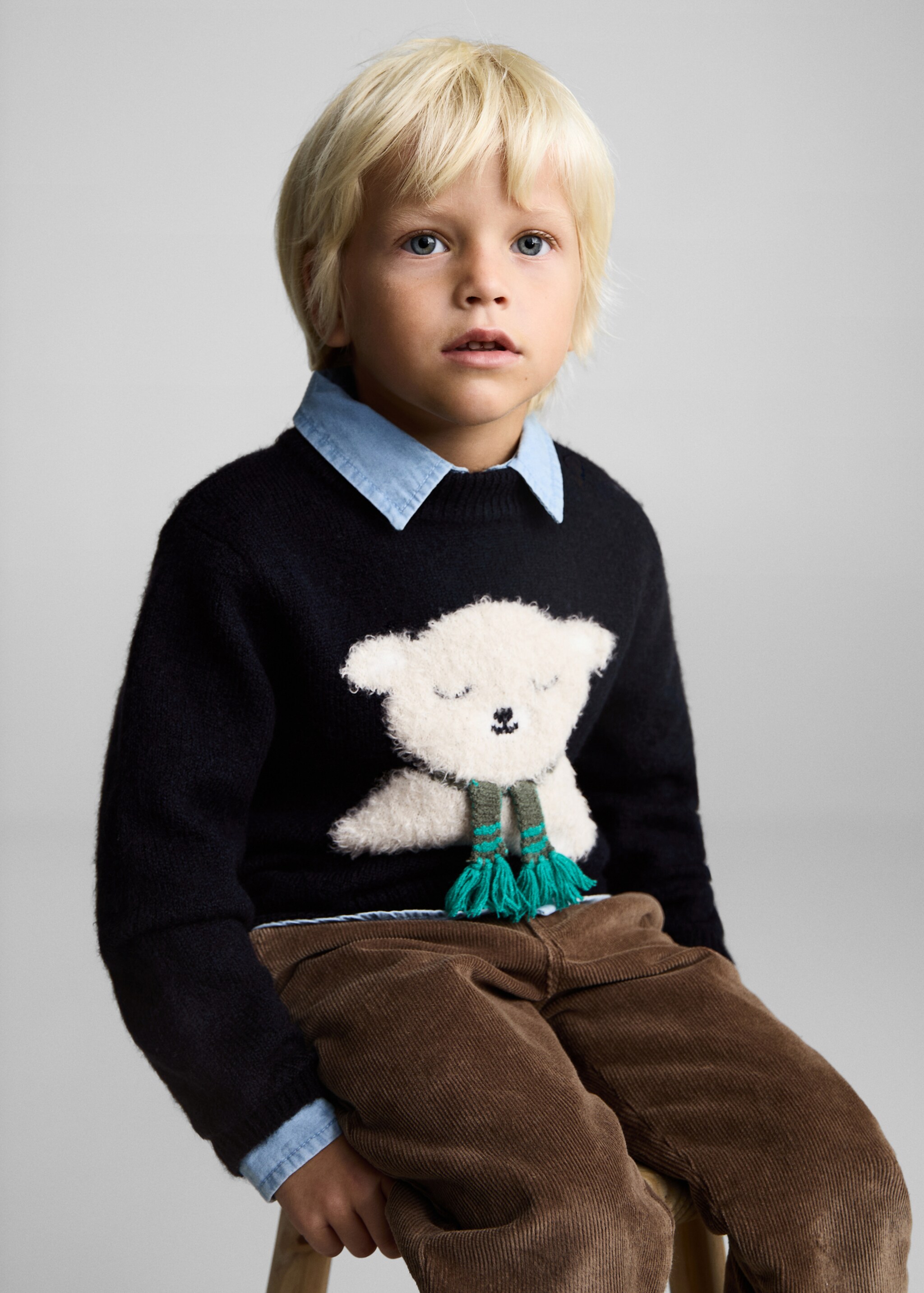 Chunky-knit bear sweater - Medium plane, Dark Navy. Ref: 77099239-00.