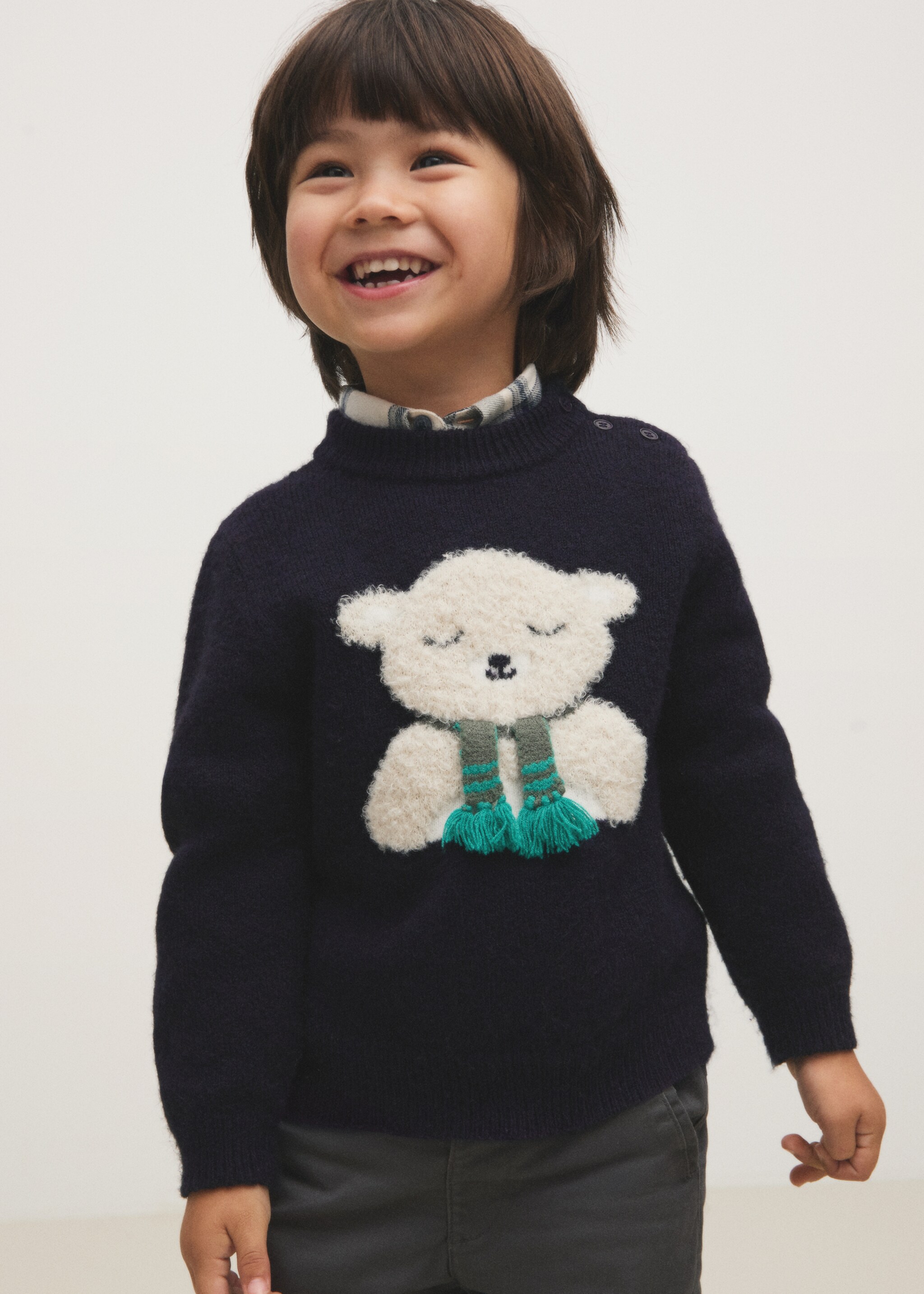 Chunky-knit bear sweater - Details of the article 6, Dark Navy. Ref: 77099239-00.