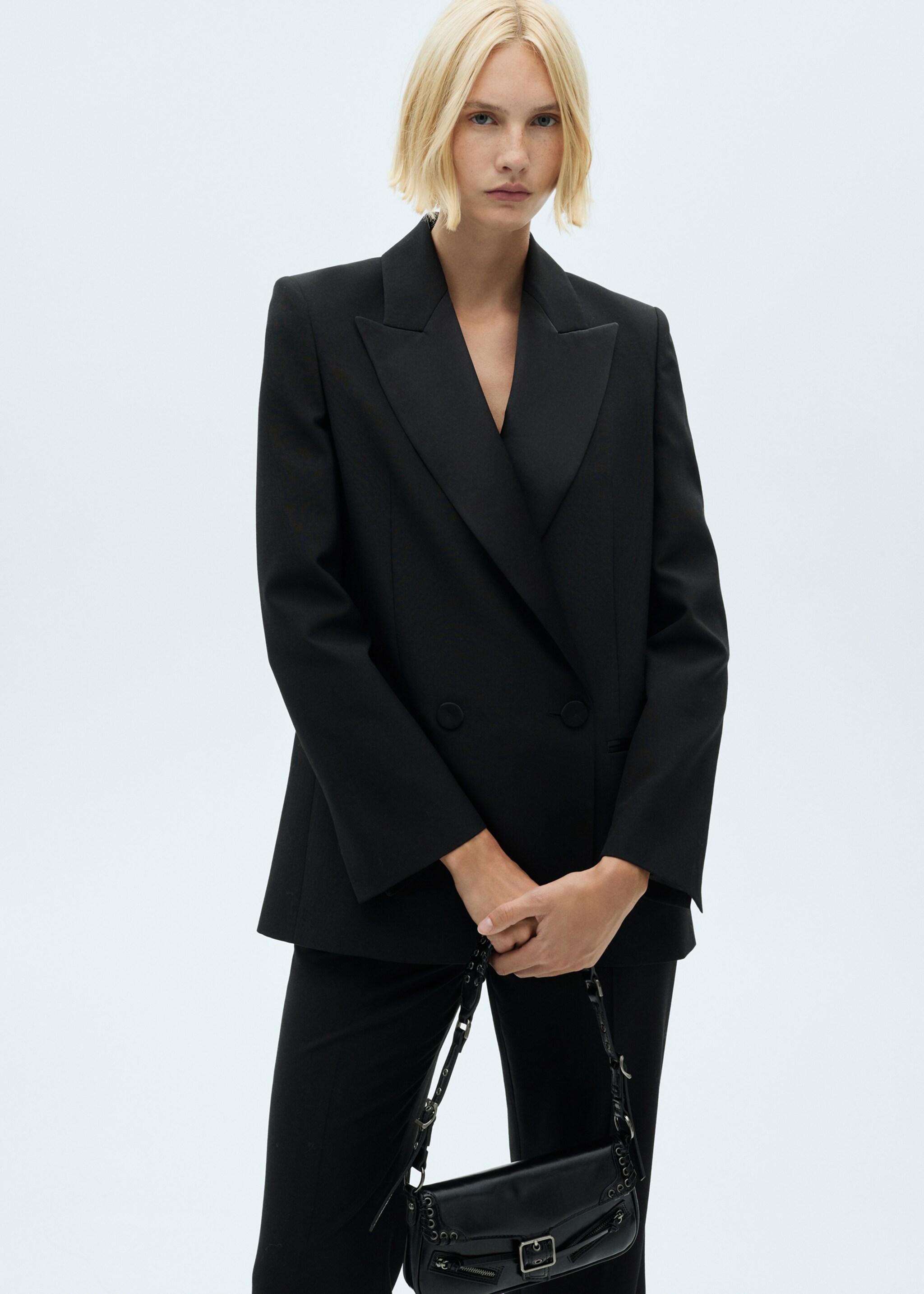 Blazer da completo con revers satinati - Piano medio, Nero. Ref: 77099244-00.