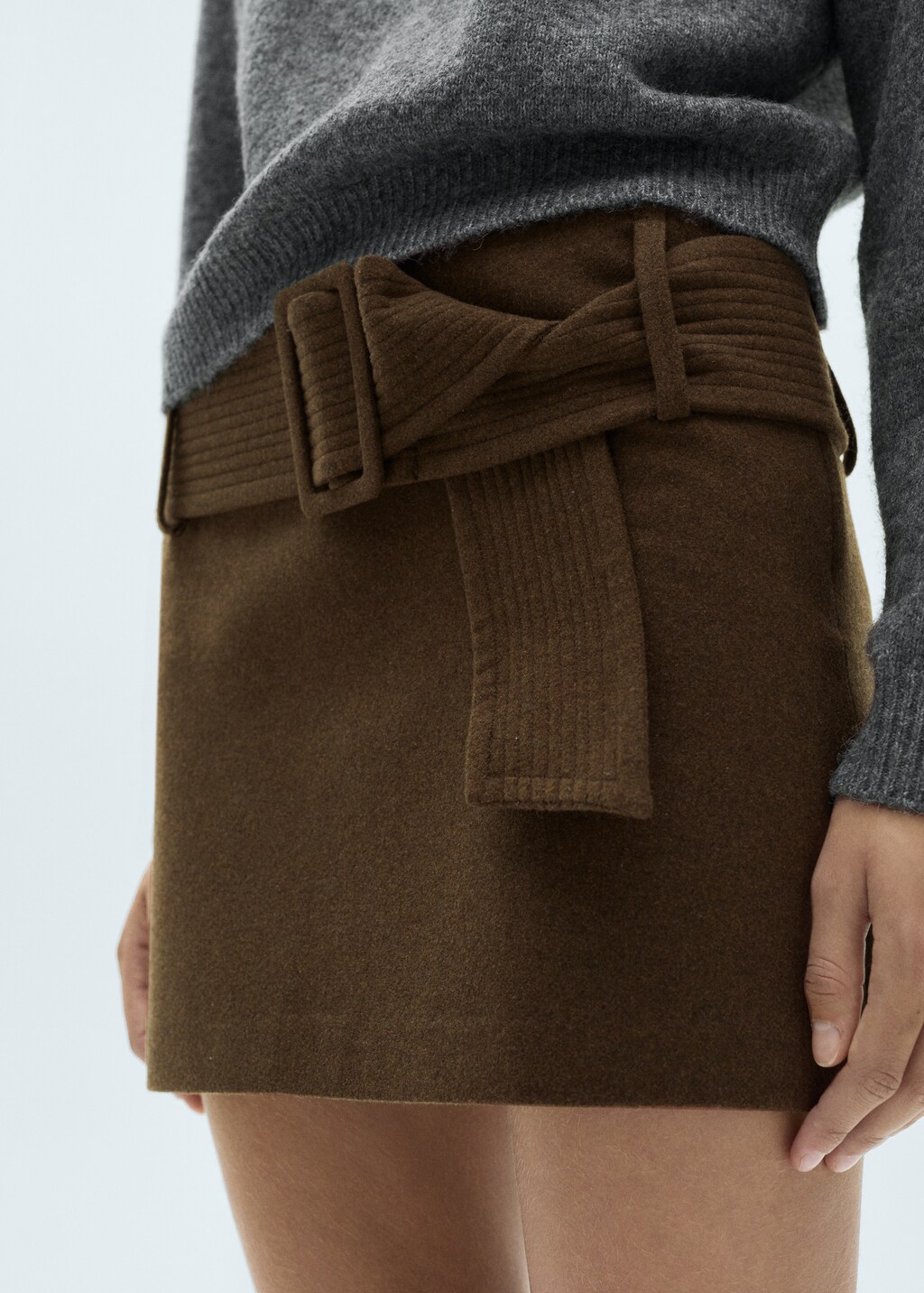Wool mini-skirt with belt - Women | MANGO OUTLET USA