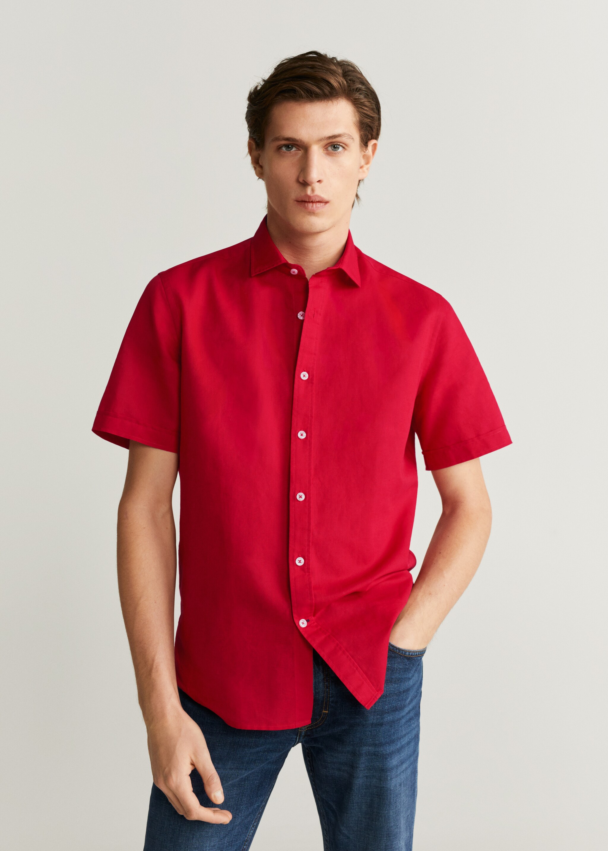 Camisa regular fit algodón lino - Plano medio