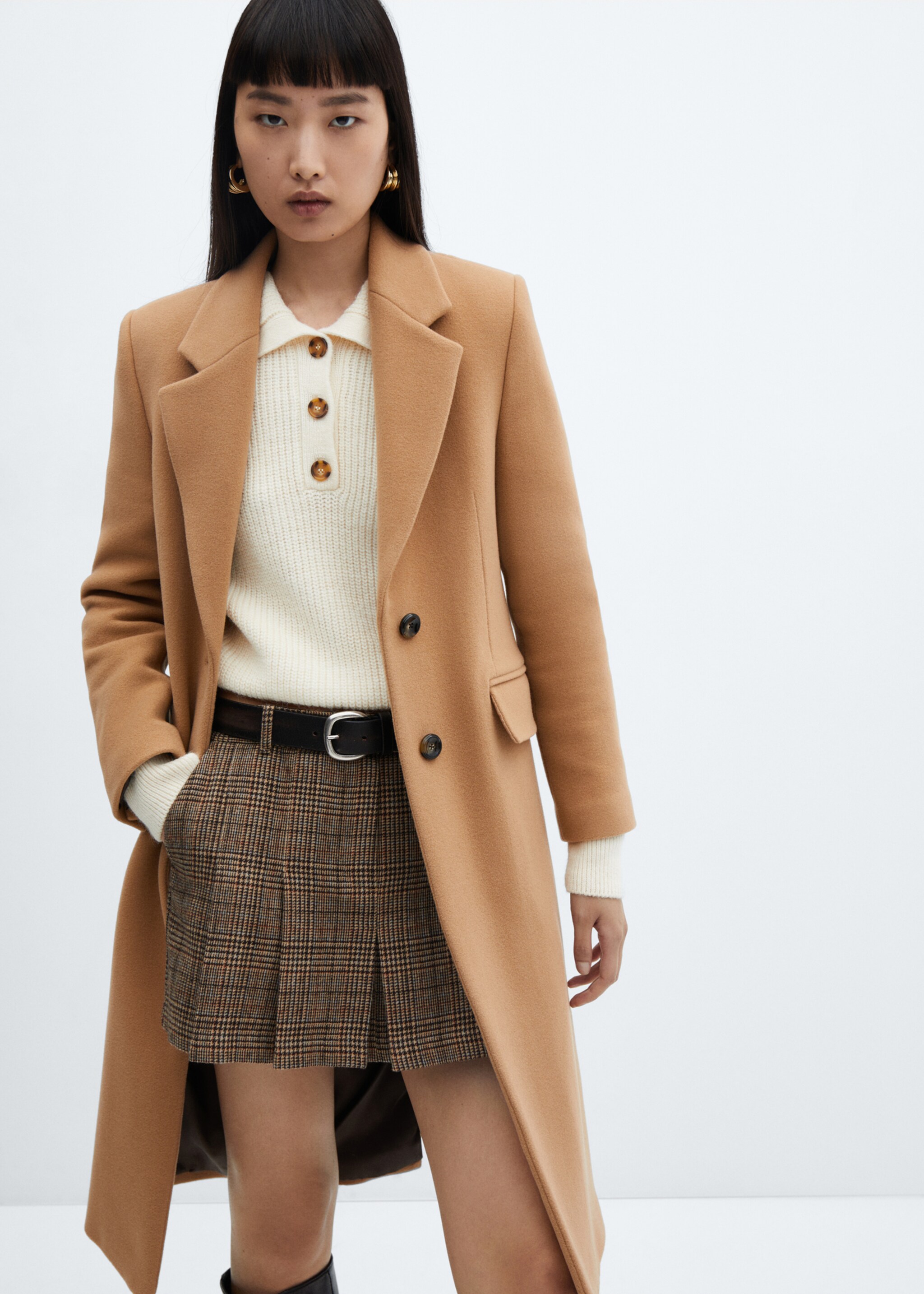 Virgin wool midi-coat - Medium plane, Medium Brown. Ref: 77158275-00.