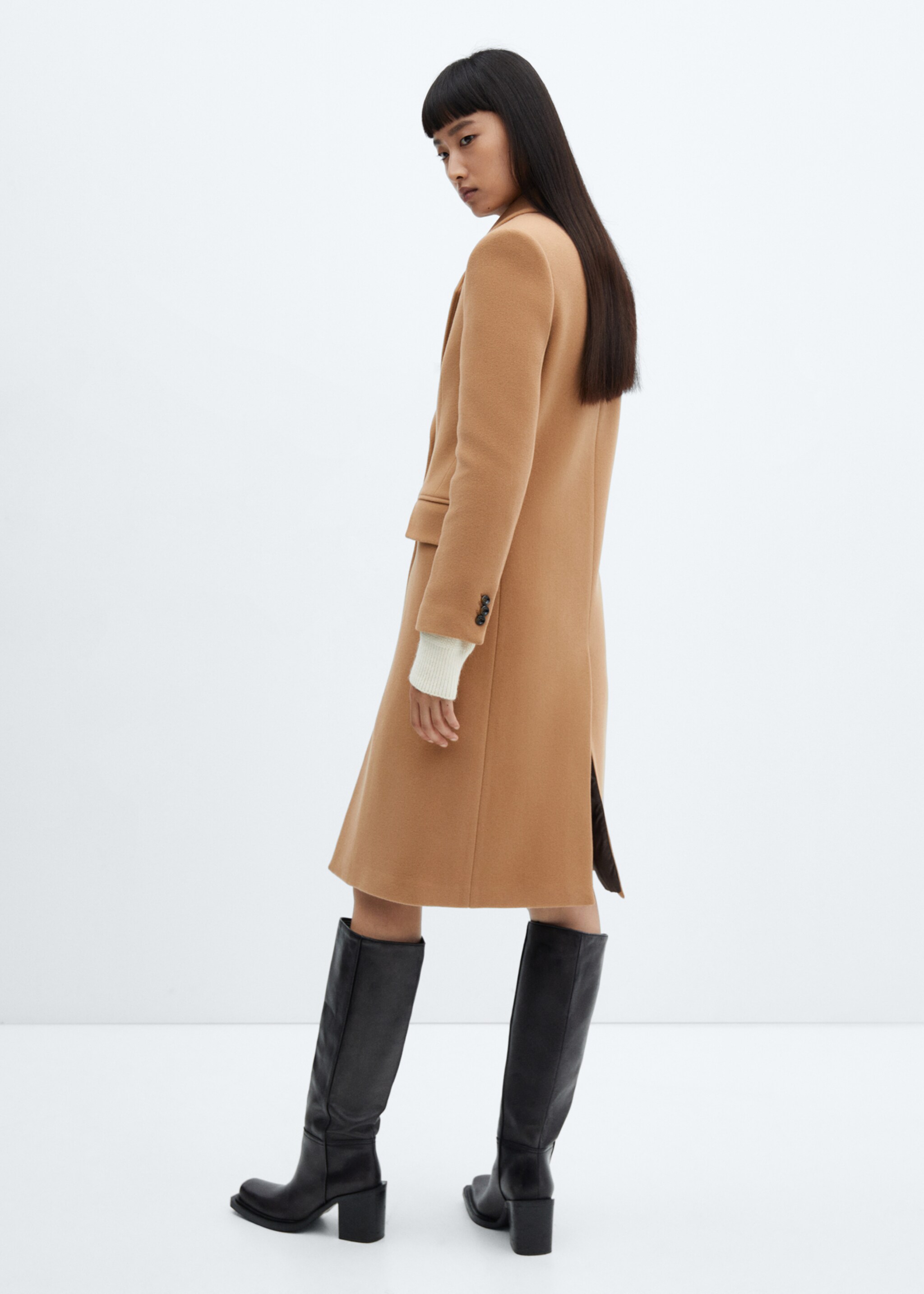 Virgin wool midi-coat - Reverse of the article, Medium Brown. Ref: 77158275-00.