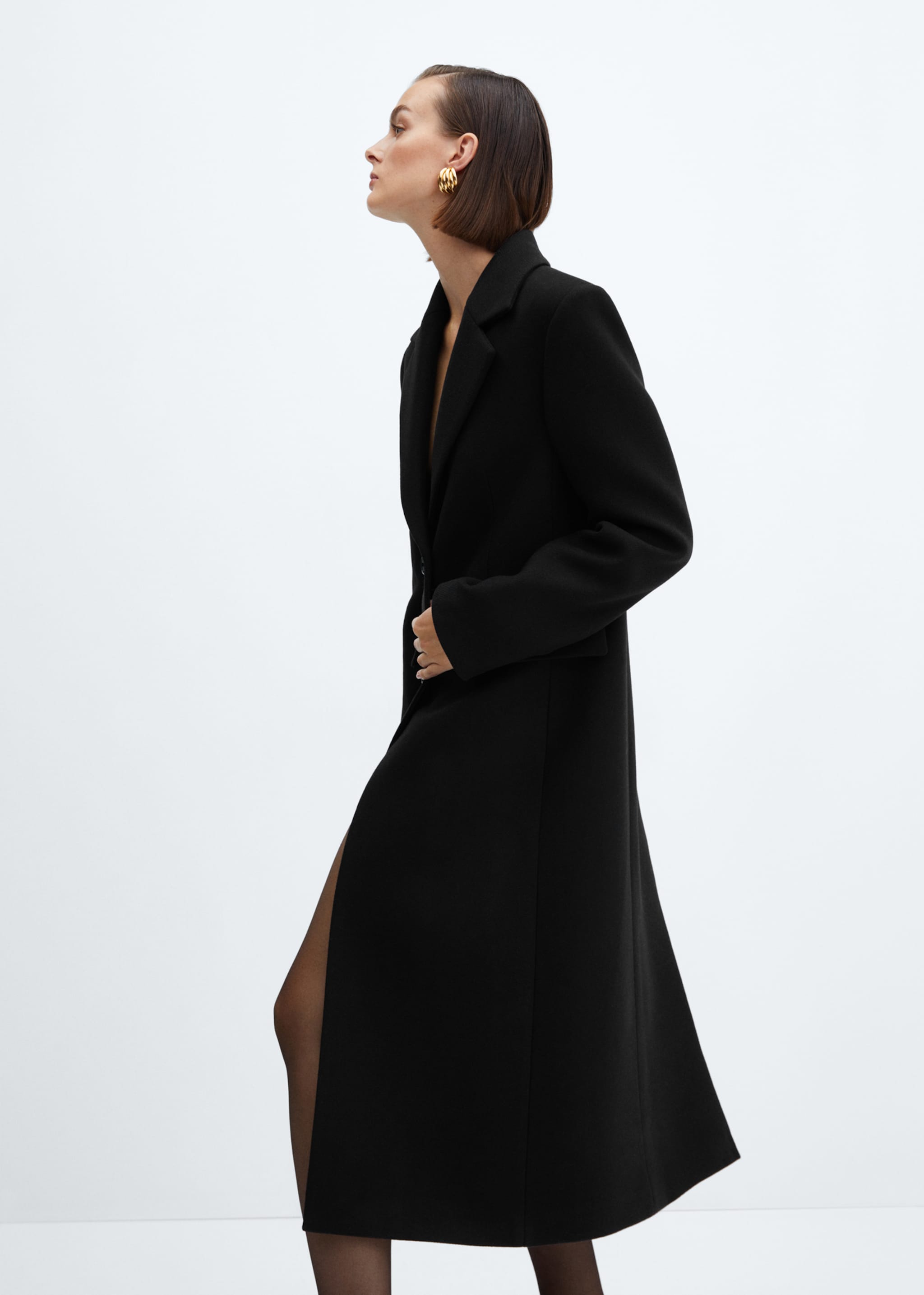 Structured wool coat - Details of the article 1, Black. Ref: 77159223-00.