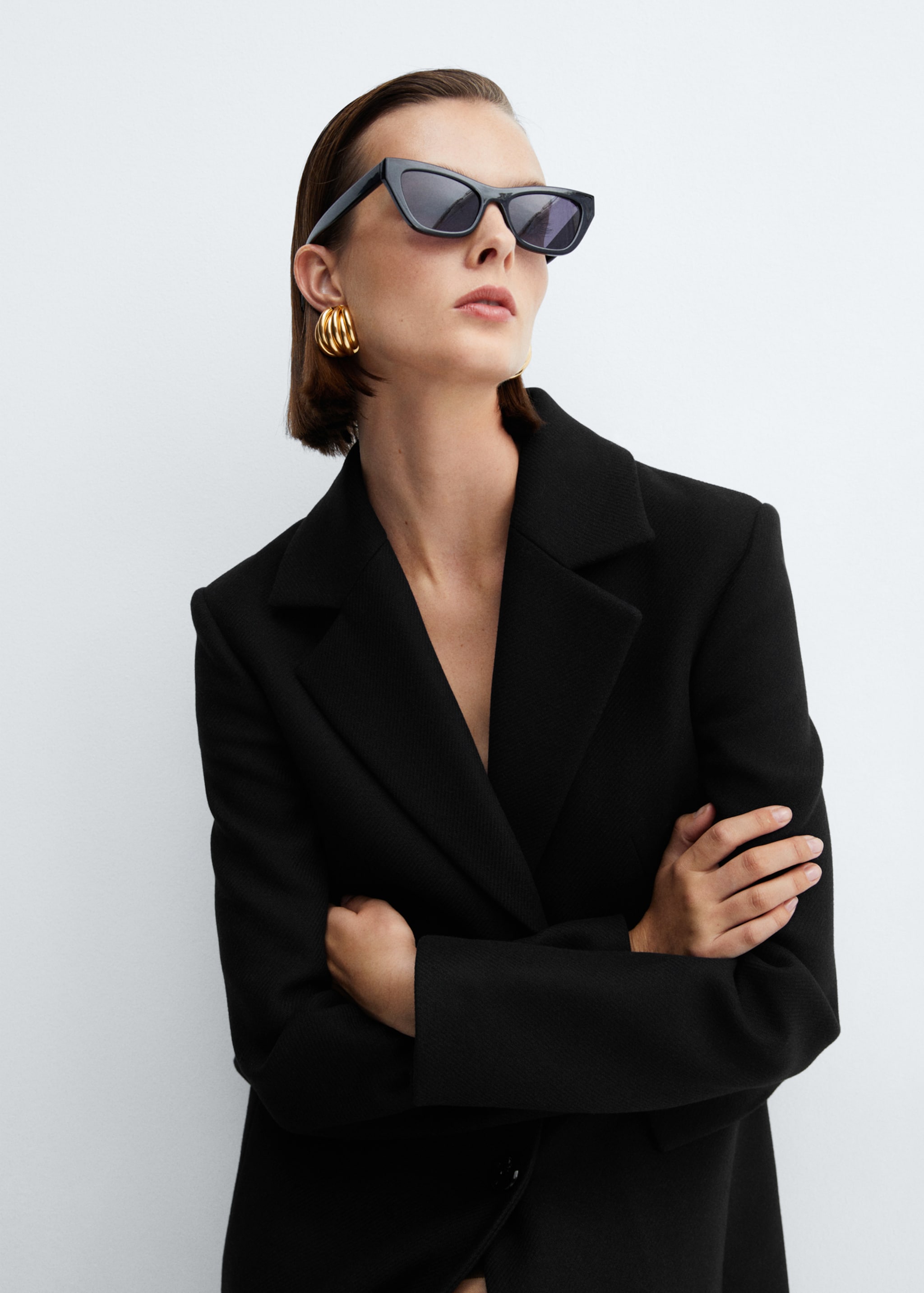 Structured wool coat - Details of the article 6, Black. Ref: 77159223-00.