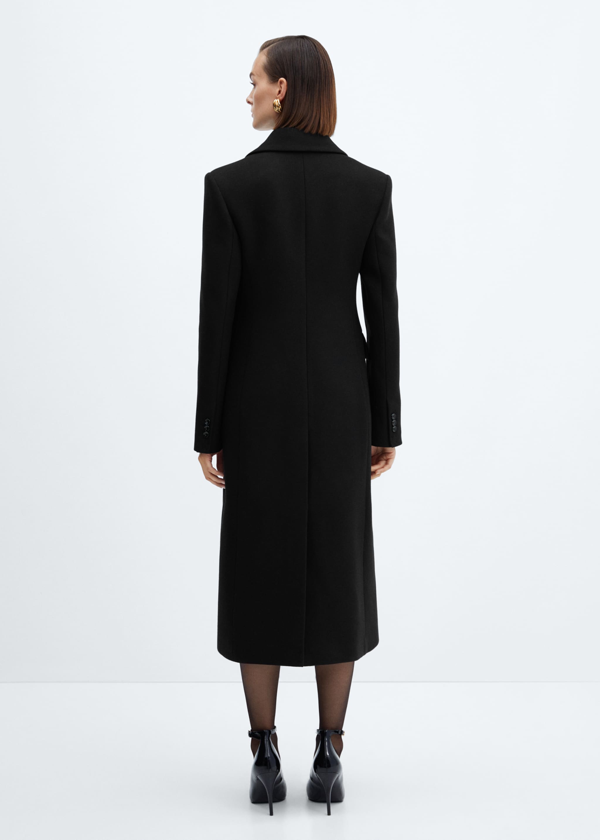 Structured wool coat - Reverse of the article, Black. Ref: 77159223-00.