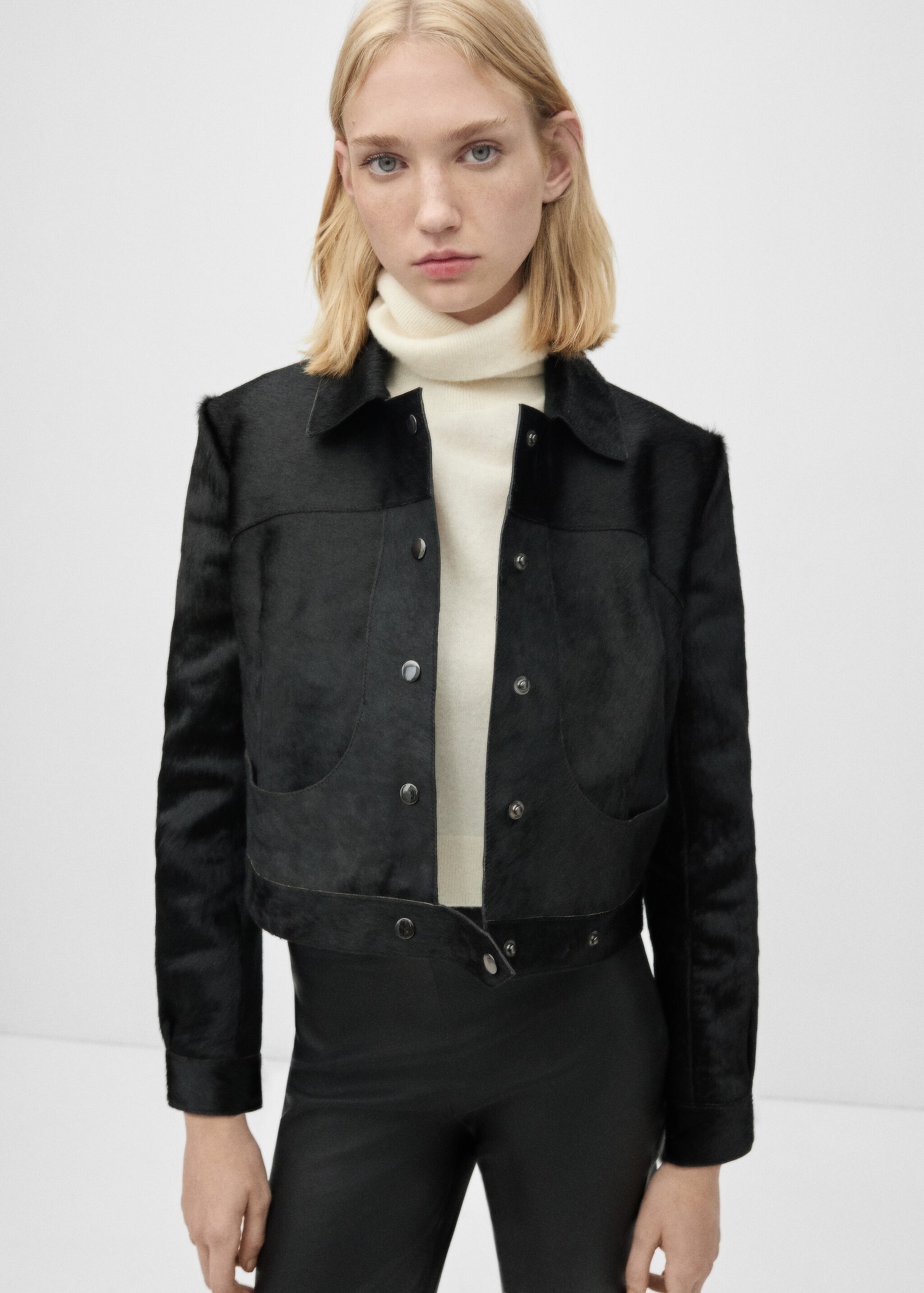 Fur leather jacket - Medium plane, Black. Ref: 77956356-00.