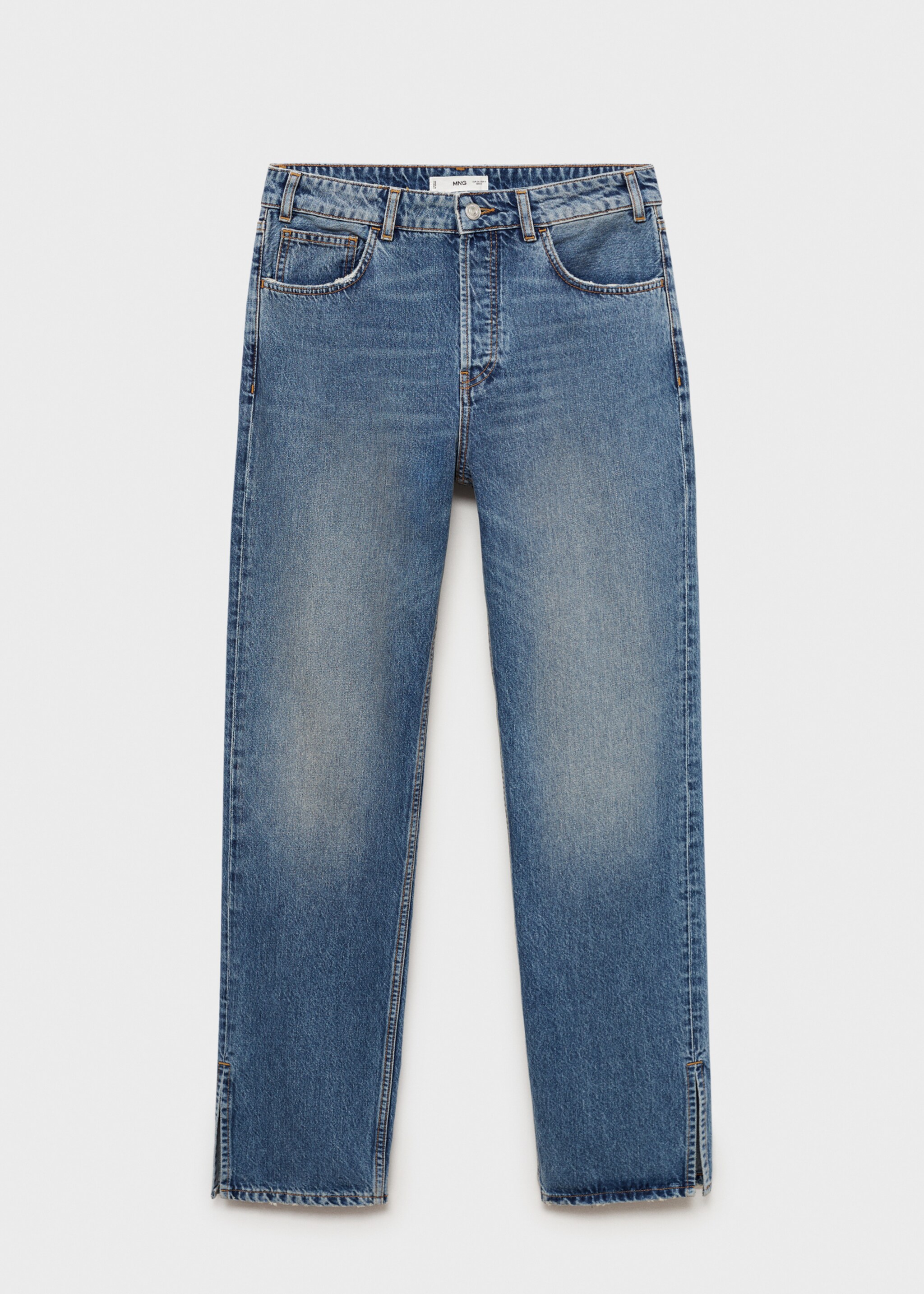 Medium-rise straight jeans with slits - Article without model, Dark Blue. Ref: 77974068-00.