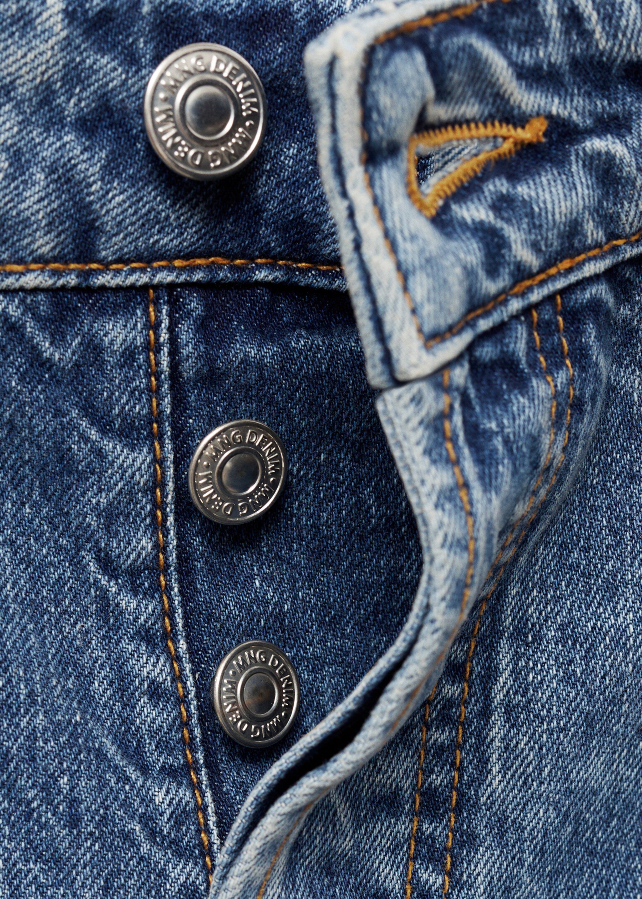 Medium-rise straight jeans with slits - Details of the article 0, Dark Blue. Ref: 77974068-00.