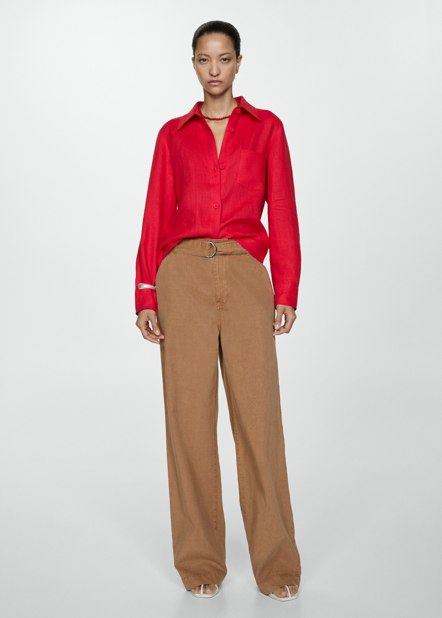Flowy wideleg trousers with belt - General plane