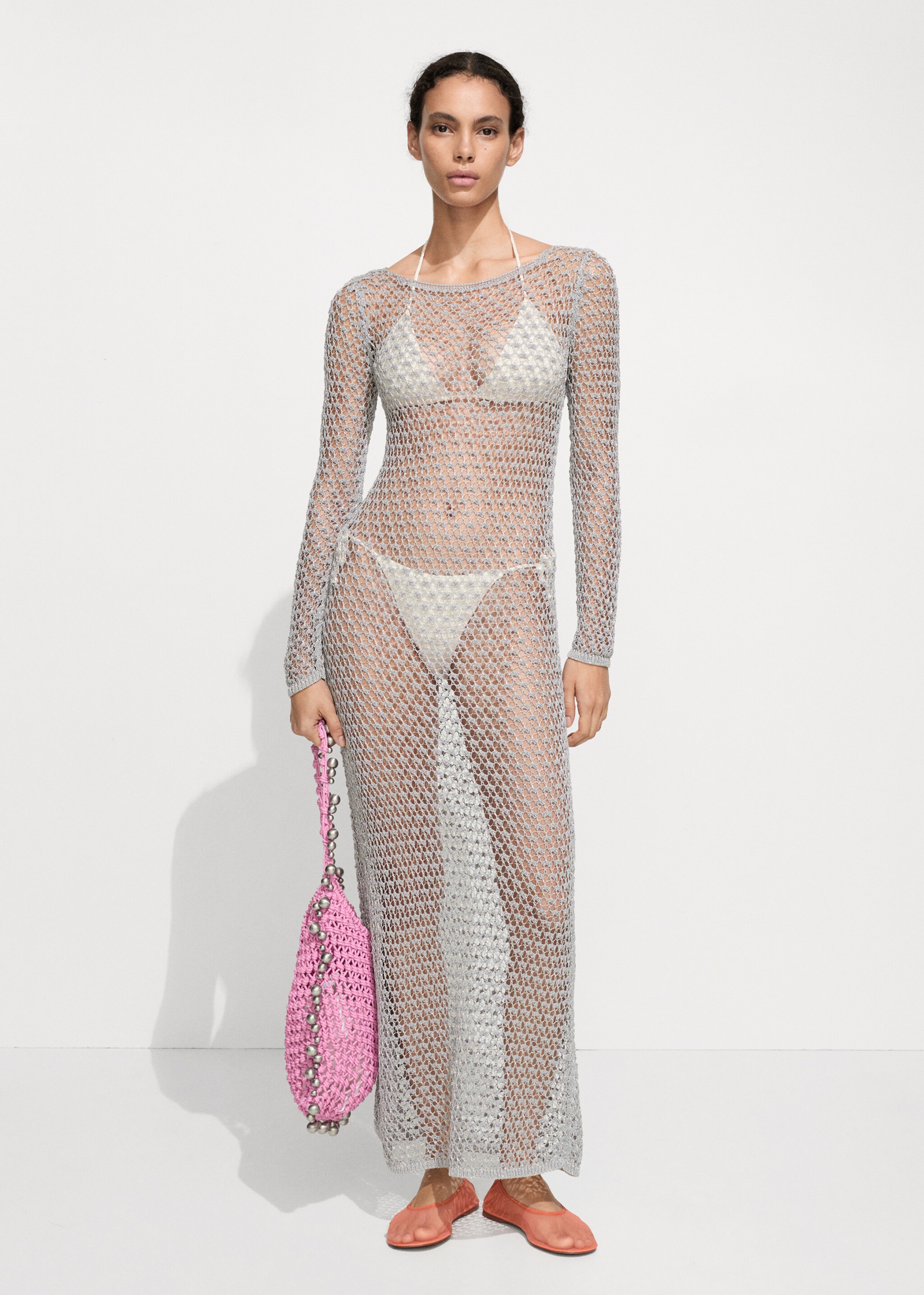 Crochet lurex dress - General plane, Silver. Ref: 77000385-00.
