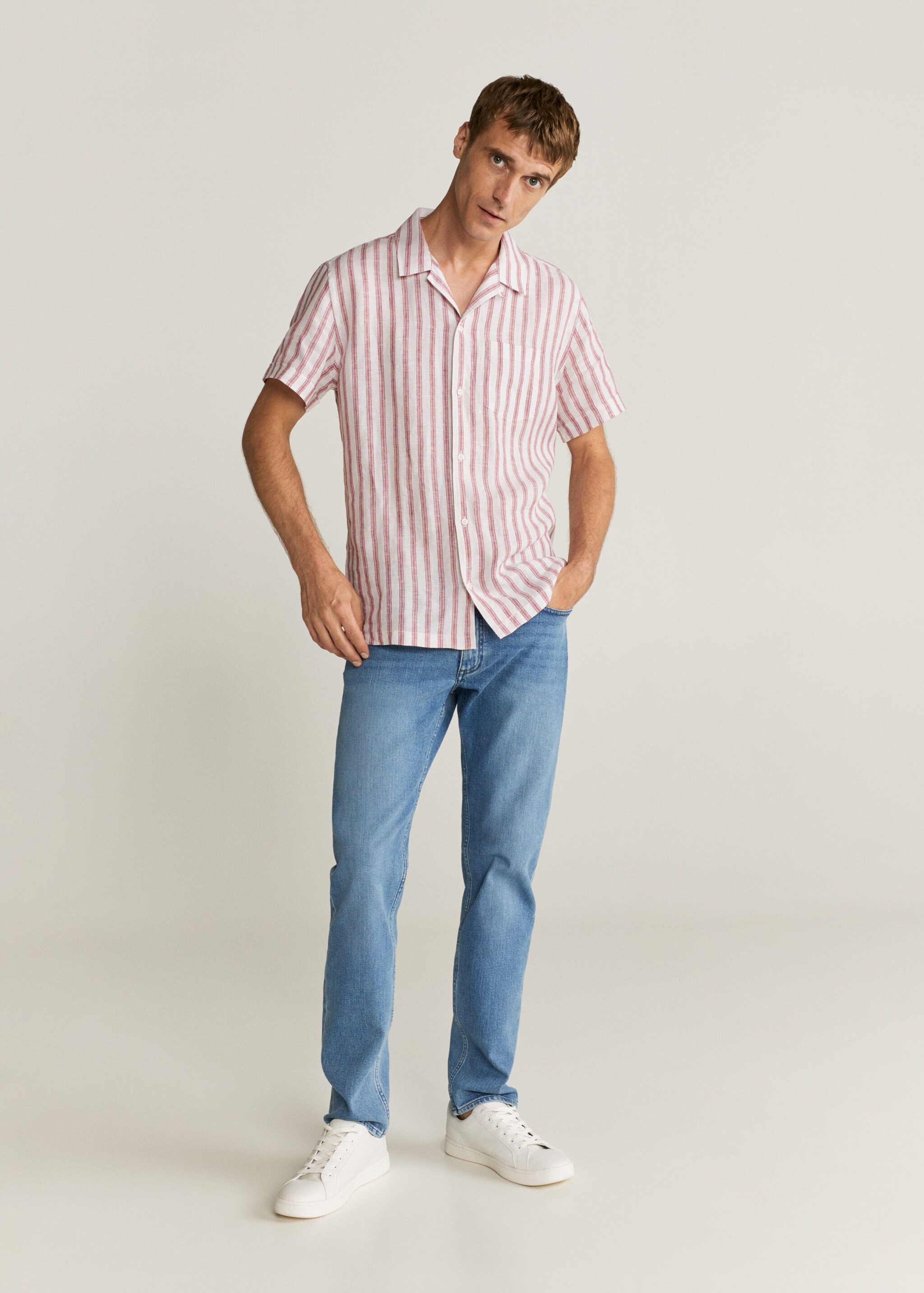 Camisa regular fit 100% lino rayas - Plano general
