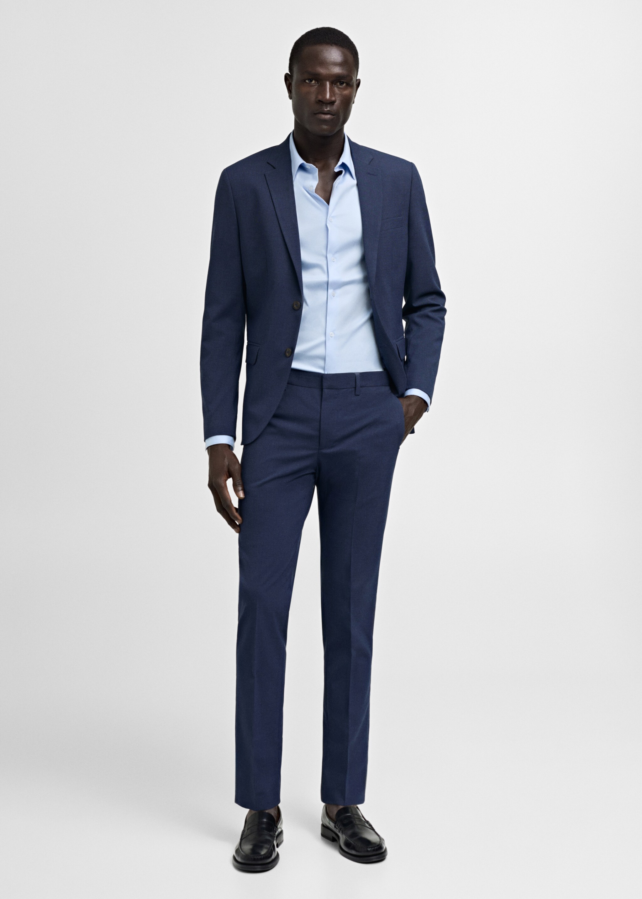 Stretch fabric super slim-fit suit trousers - General plane, Ink Blue. Ref: 77000577-00.
