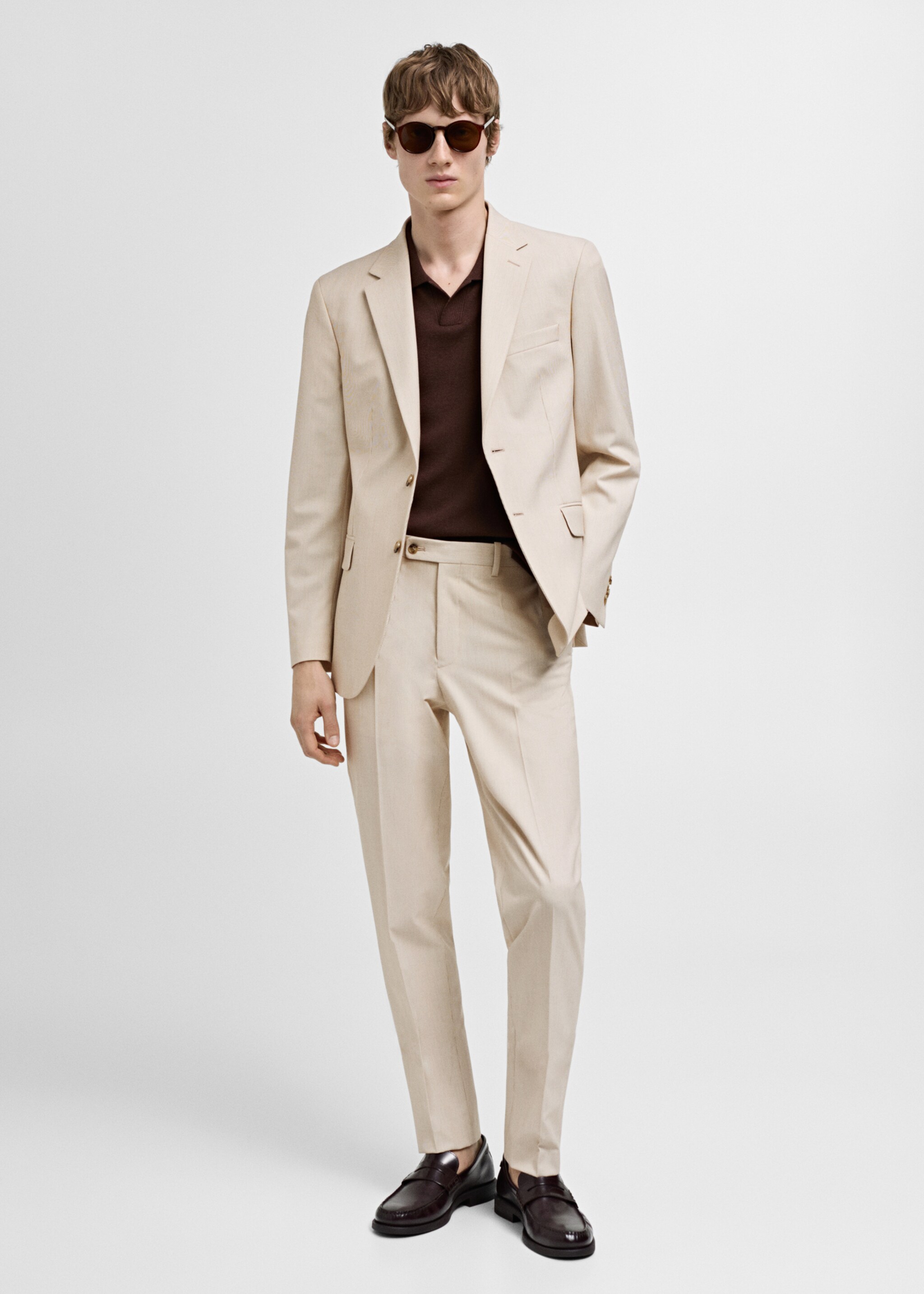 Stretch-fabric slim-fit suit trousers - General plane, Beige. Ref: 77000579-00.