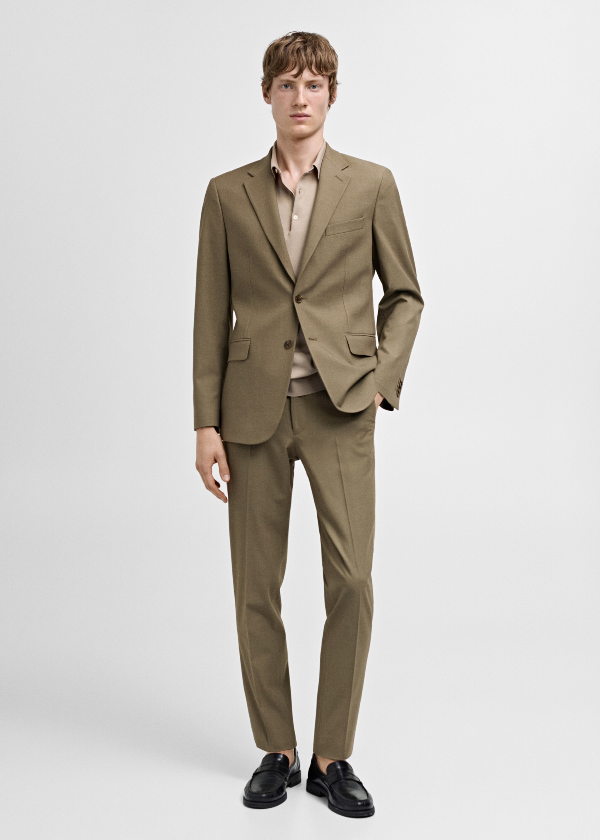 Stretch-fabric slim-fit suit trousers - General plane, Green. Ref: 77000588-00.