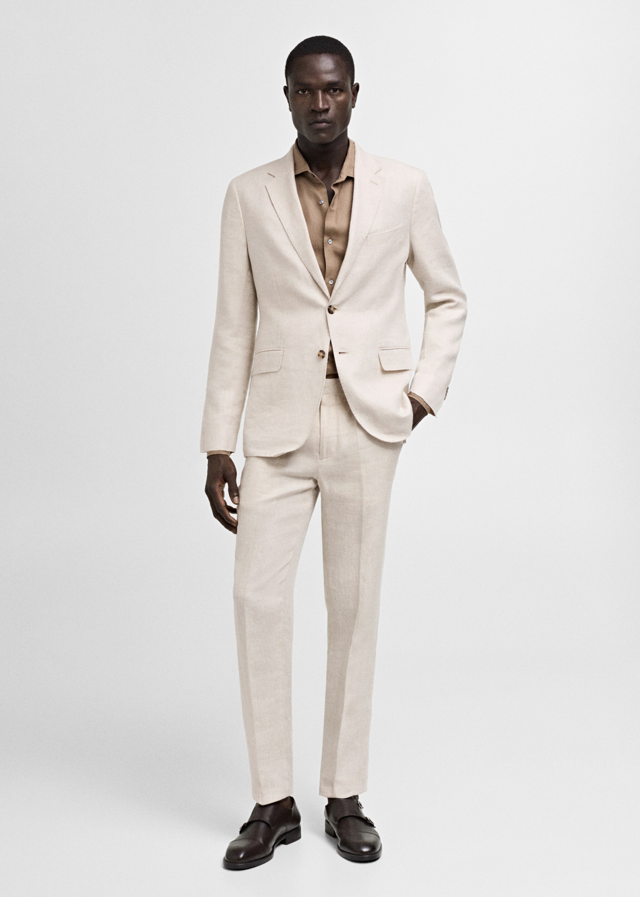 100% linen slim-fit suit trousers - General plane