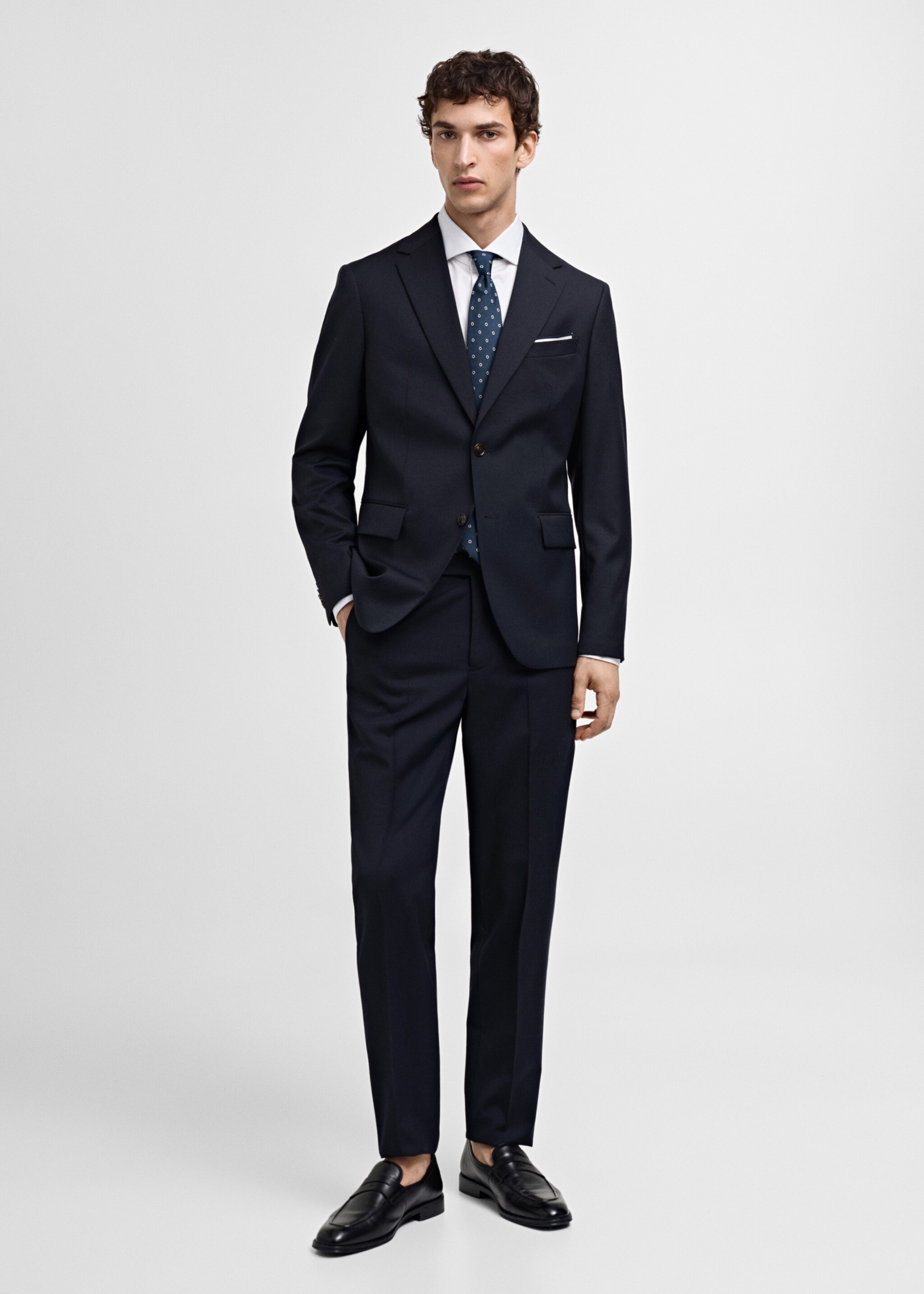100% virgin wool slim-fit suit trousers - General plane, Dark Navy. Ref: 77000593-00.