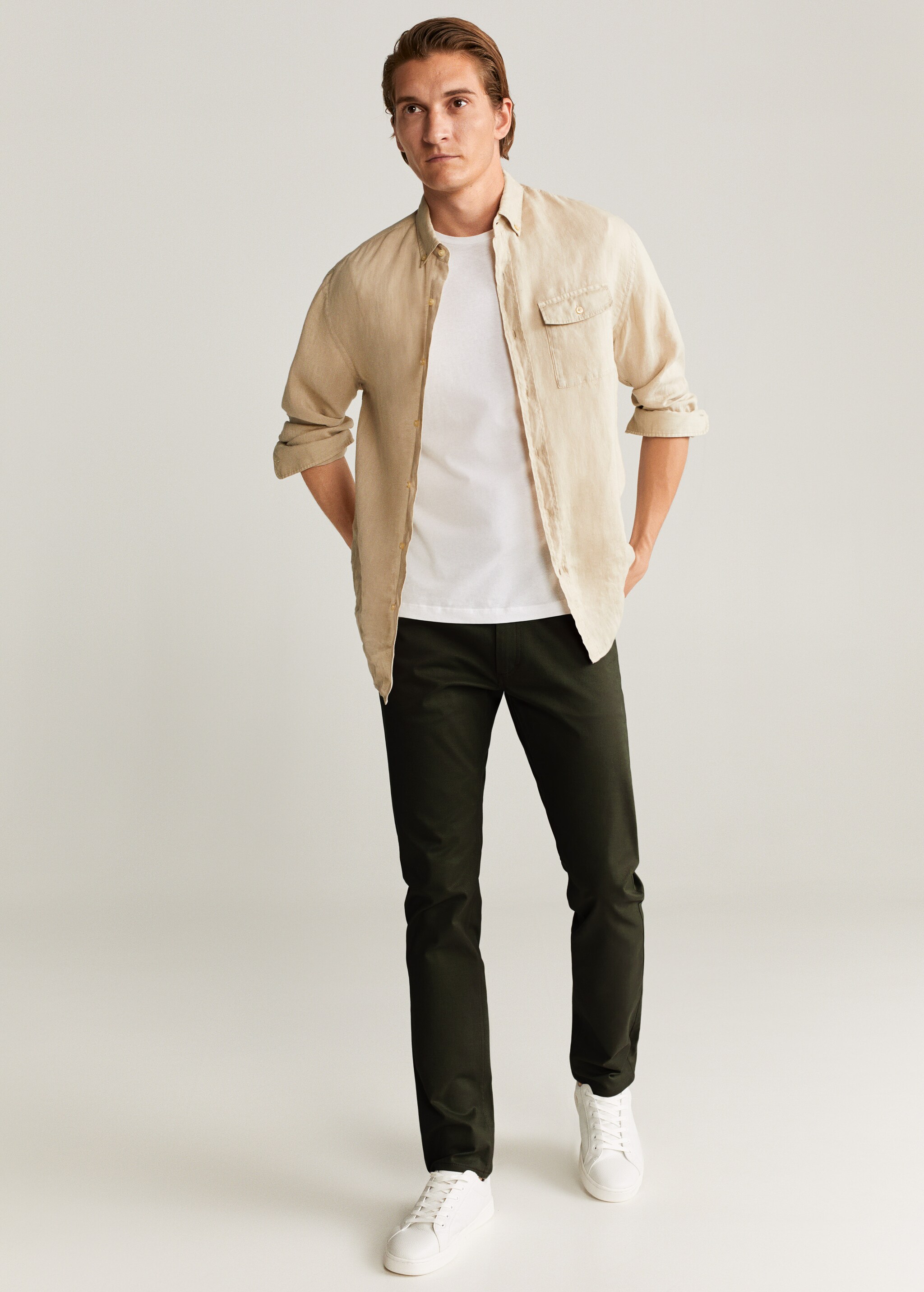 Slim fit denim-effect serge pants - General plane