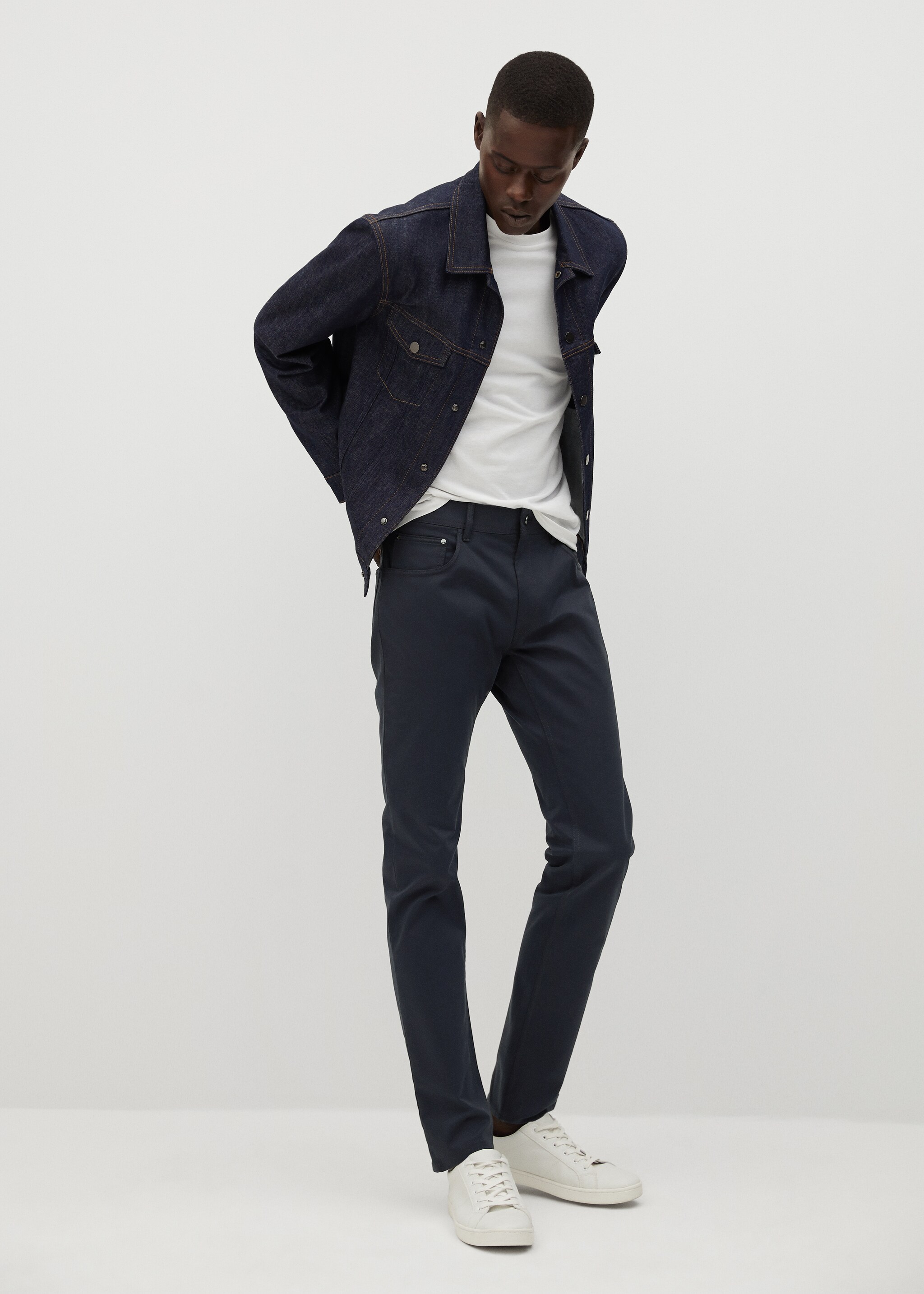 Slim fit denim-effect serge pants - General plane