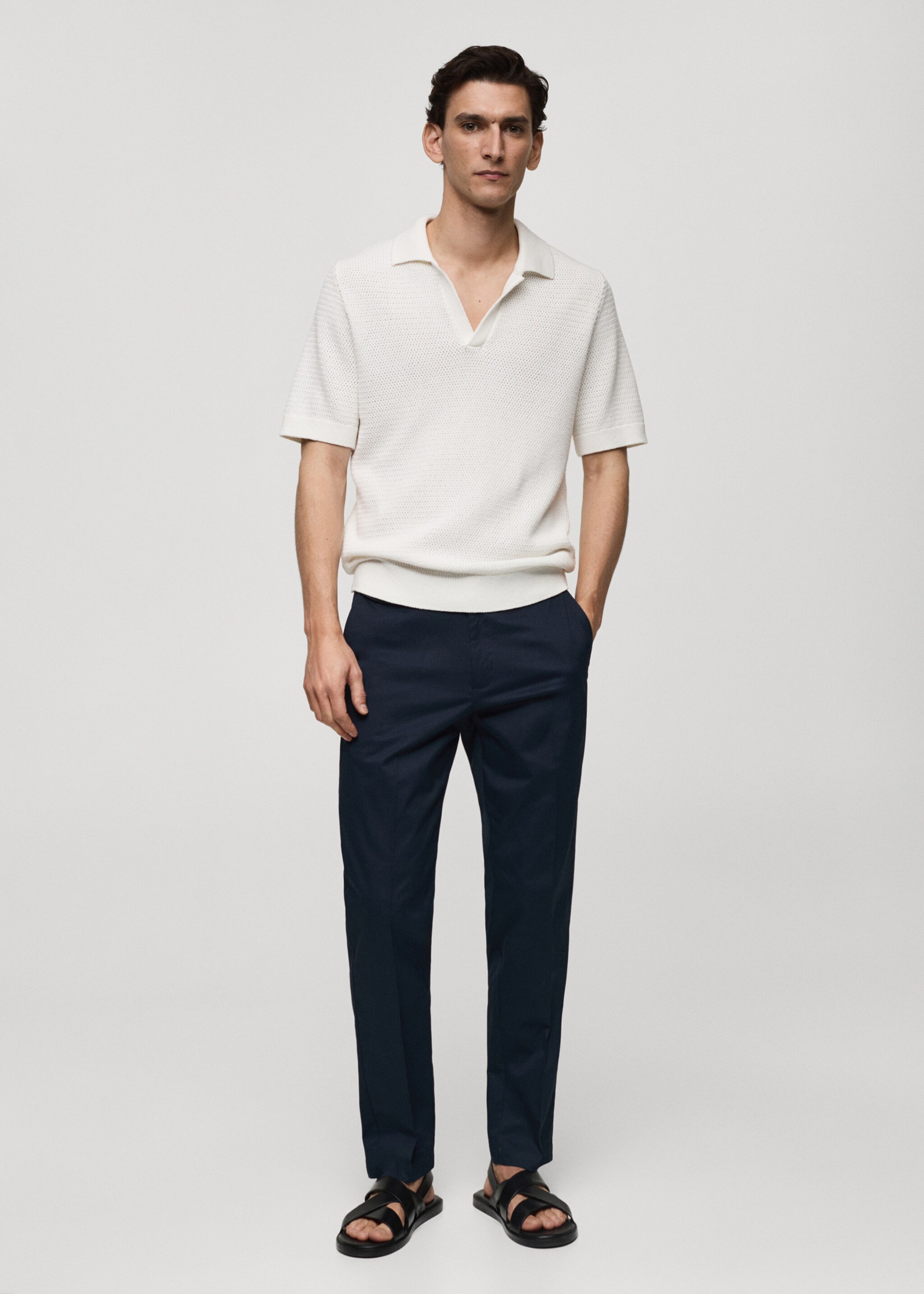 Regular fit structure cotton trousers - General plane