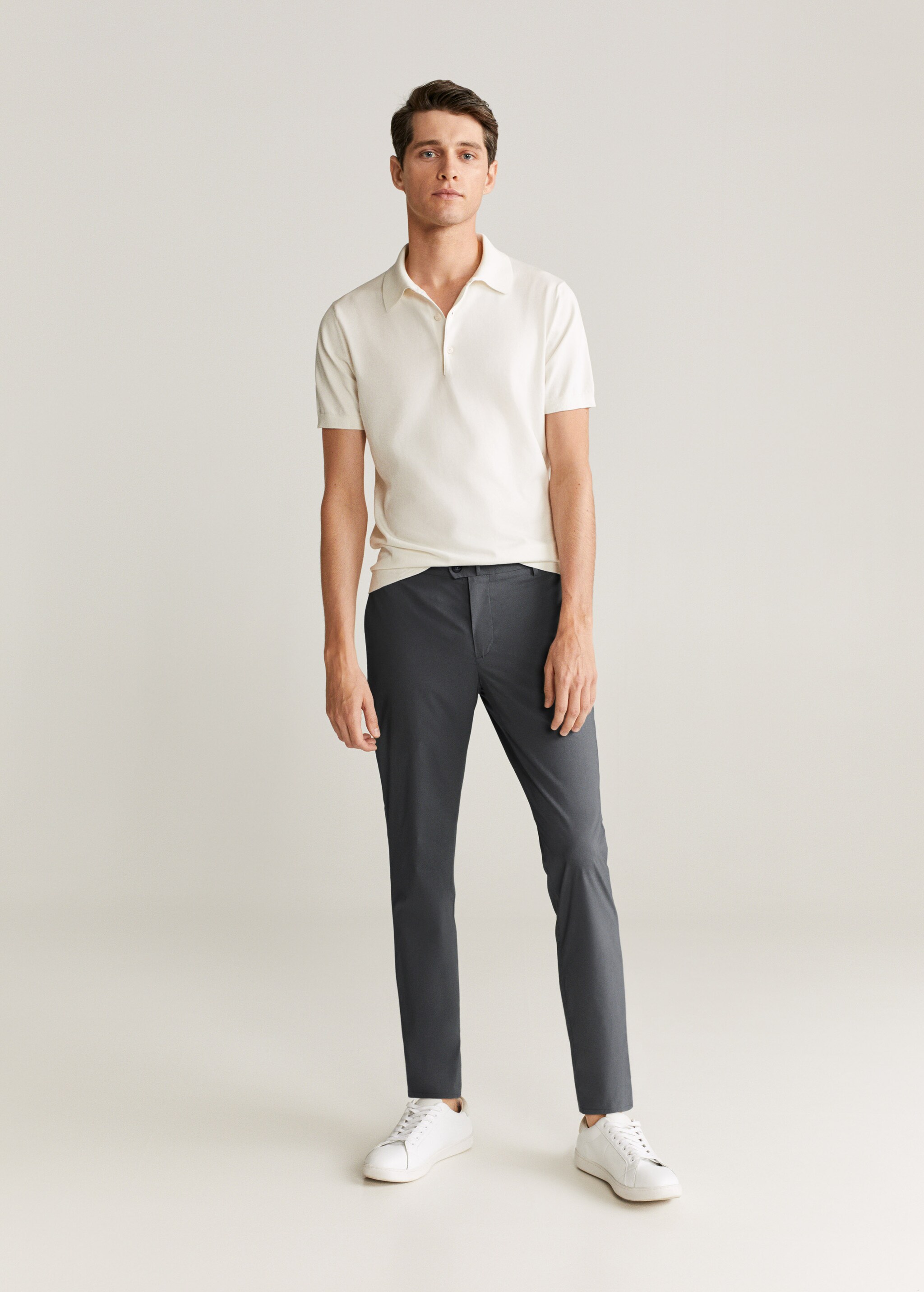 Slim fit cropped elastic waist trousers - General plane
