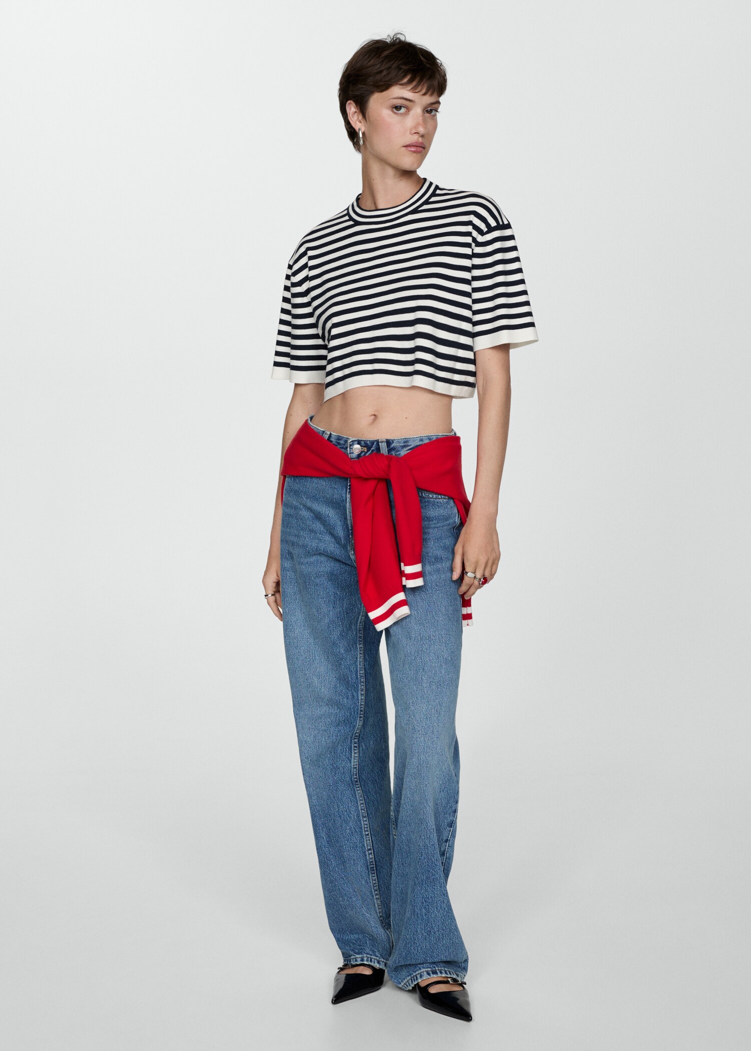 Gestreept crop T-shirt - Overzichtstekening