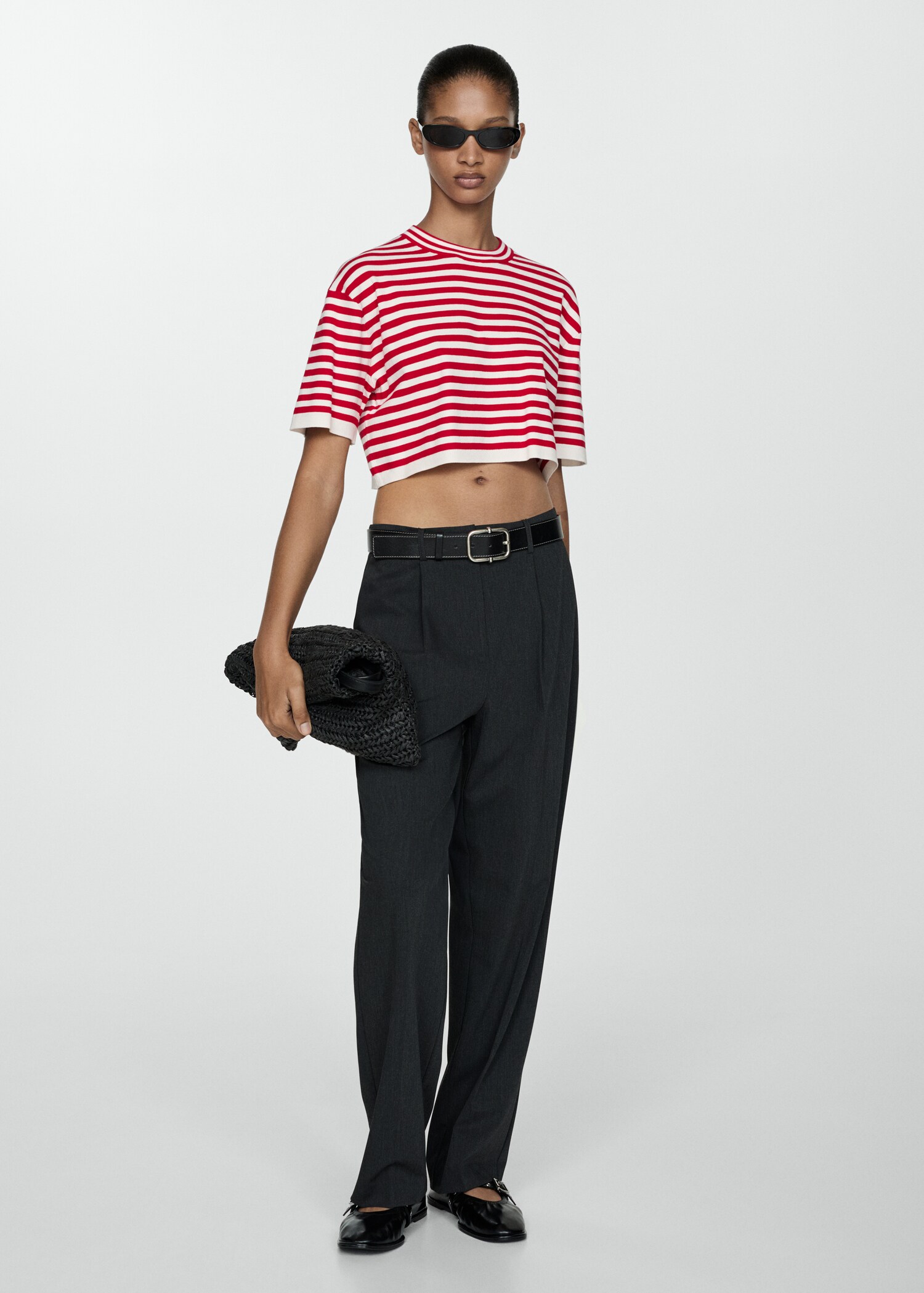 Gestreept crop T-shirt - Overzichtstekening