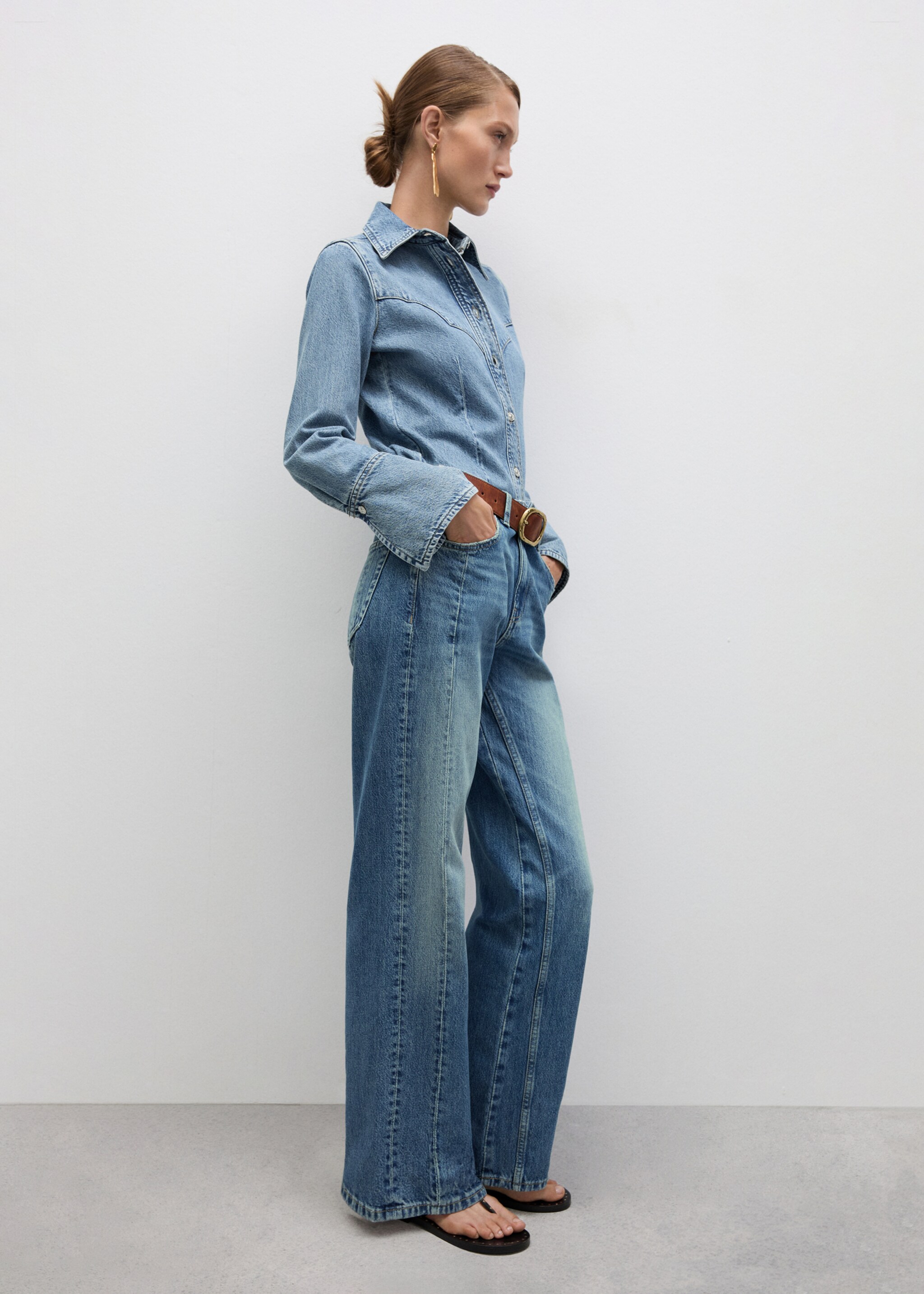 Straight jeans with decorative seams - General plane, Medium Blue. Ref: 77004022-00.