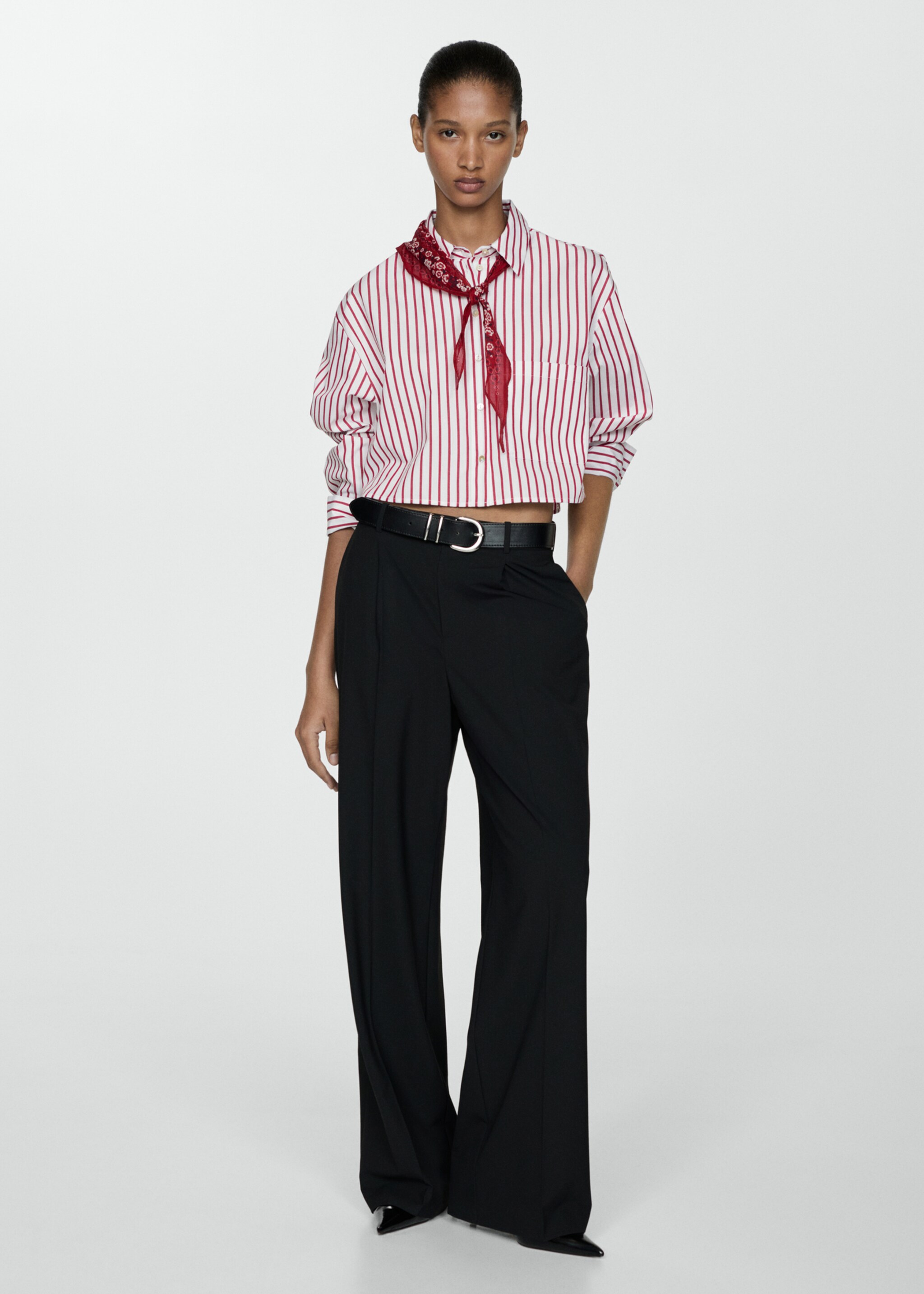Striped cropped shirt - General plane, Red. Ref: 77004028-00.