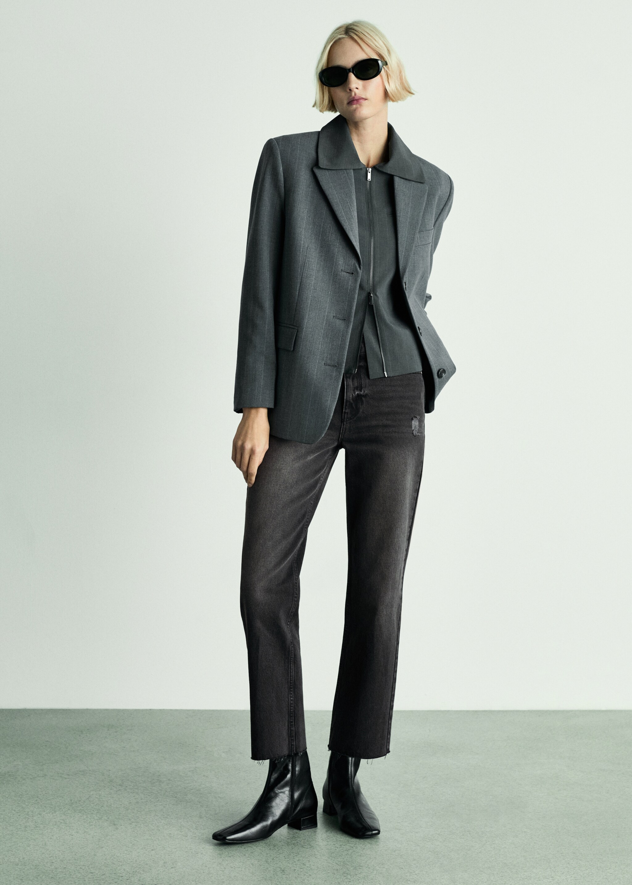 Blanca straight-fit cropped jeans - General plane, Black denim. Ref: 77004031-00.