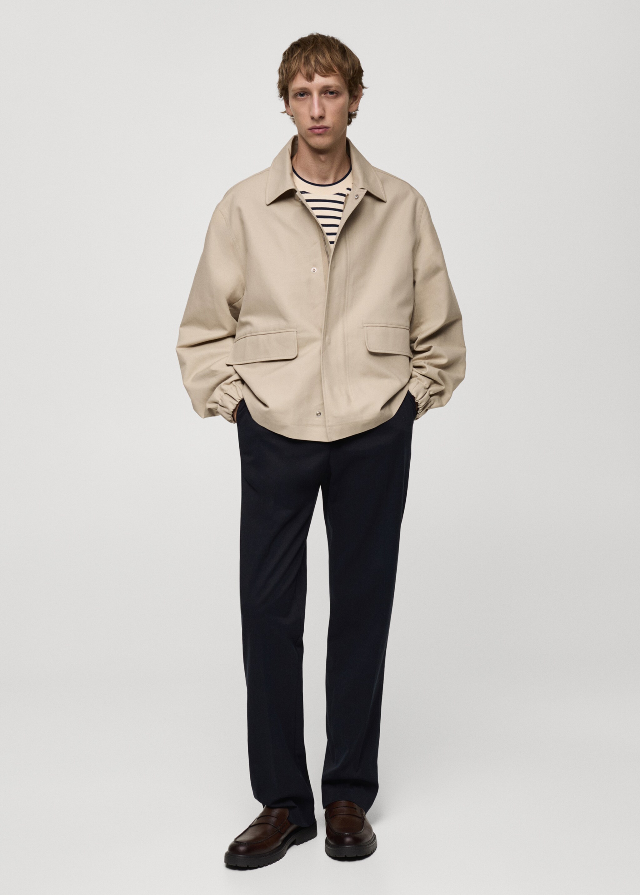 Oversized-Jacke aus Baumwolle mit Taschen - Allgemeine Ansicht, Beige. Ref: 77004443-00.