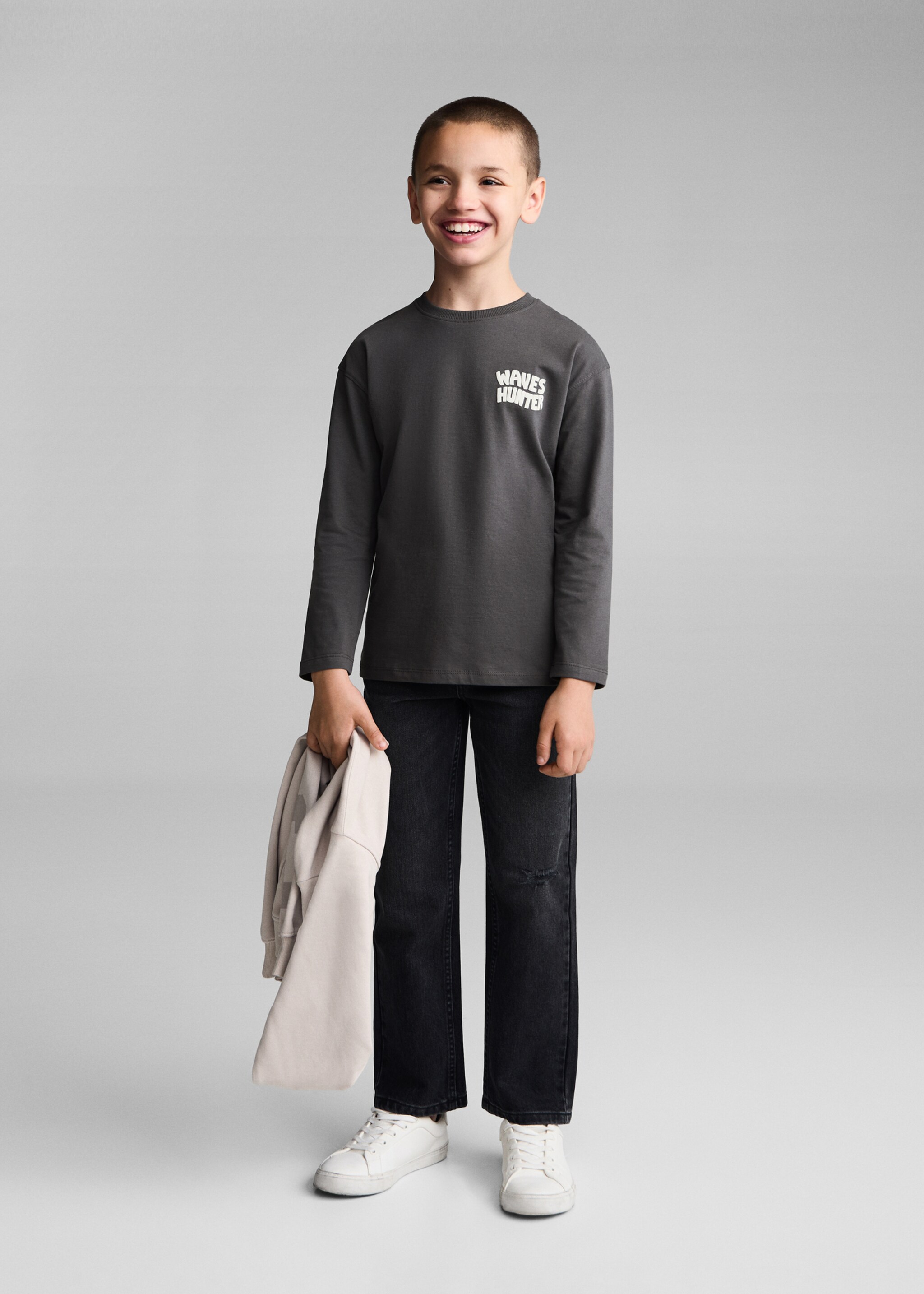 Printed long sleeve t-shirt - General plane, Charcoal. Ref: 77004779-00.