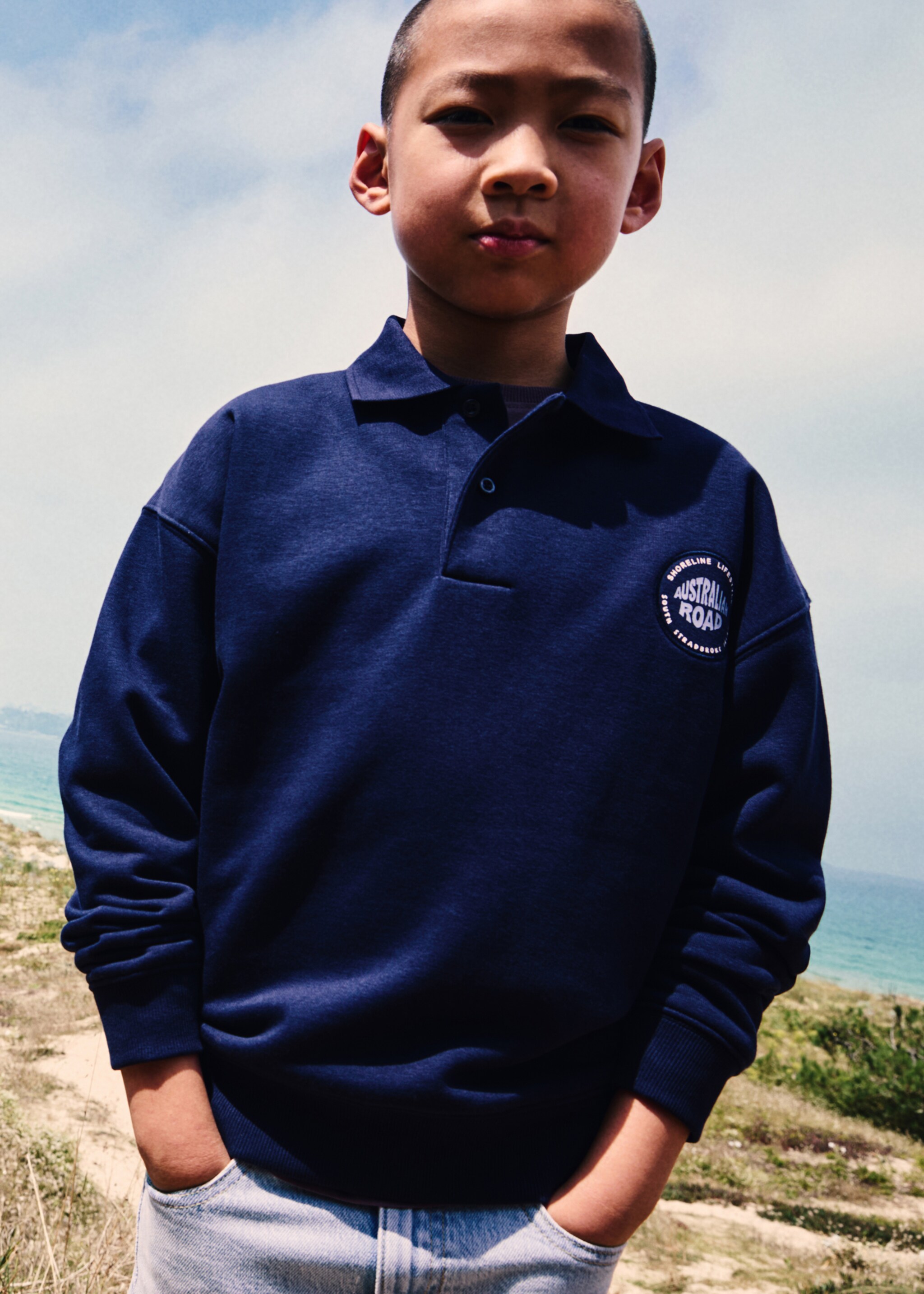 Sweatshirt polo com mensagem - Plano geral, Azul-marinho escuro. Ref: 77004780-00.