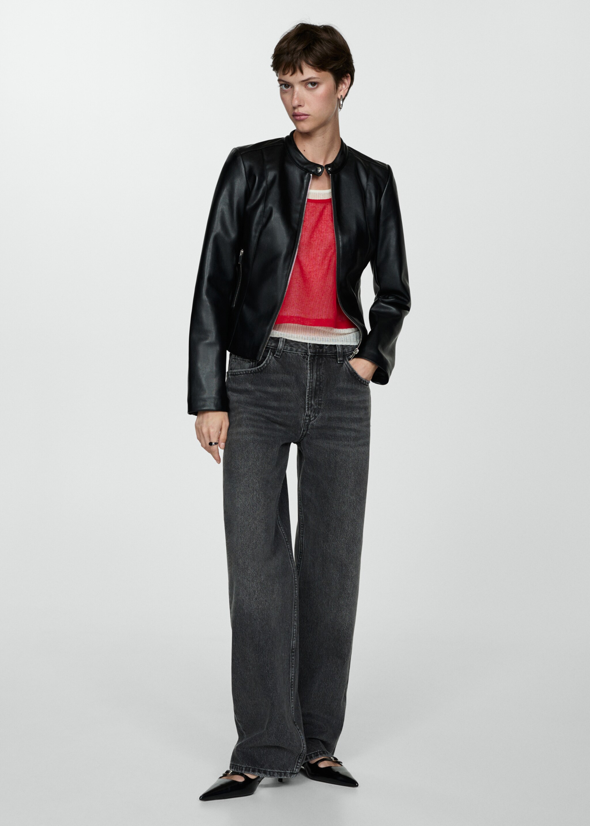Blouson biker simili-cuir - Plan général, Noir. Ref: 77004790-00.