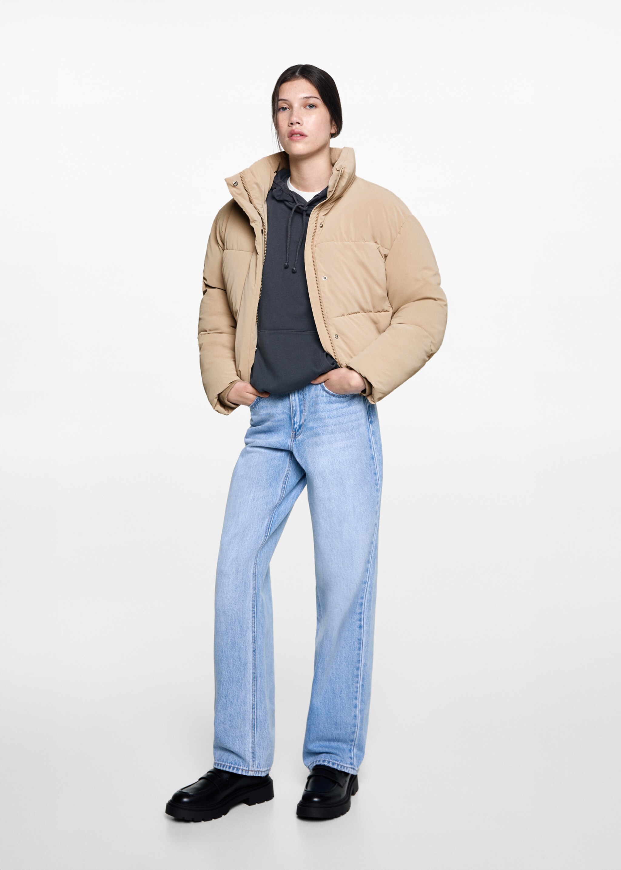 Waterdichte gewatteerde jas met ruitpatroon - Overzichtstekening, Open beige. Ref: 77005635-00.