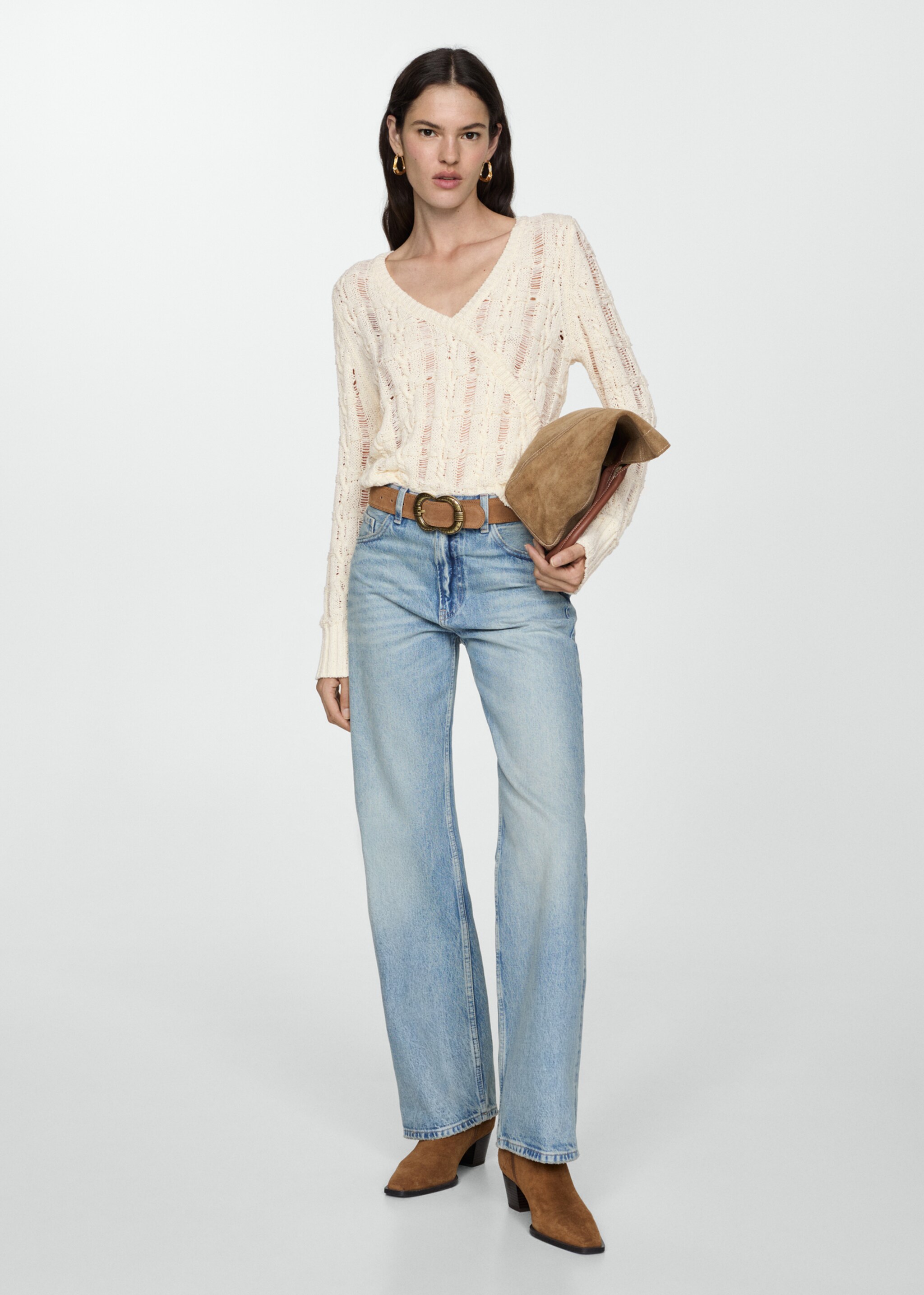 Open-knit V-neck sweater - General plane