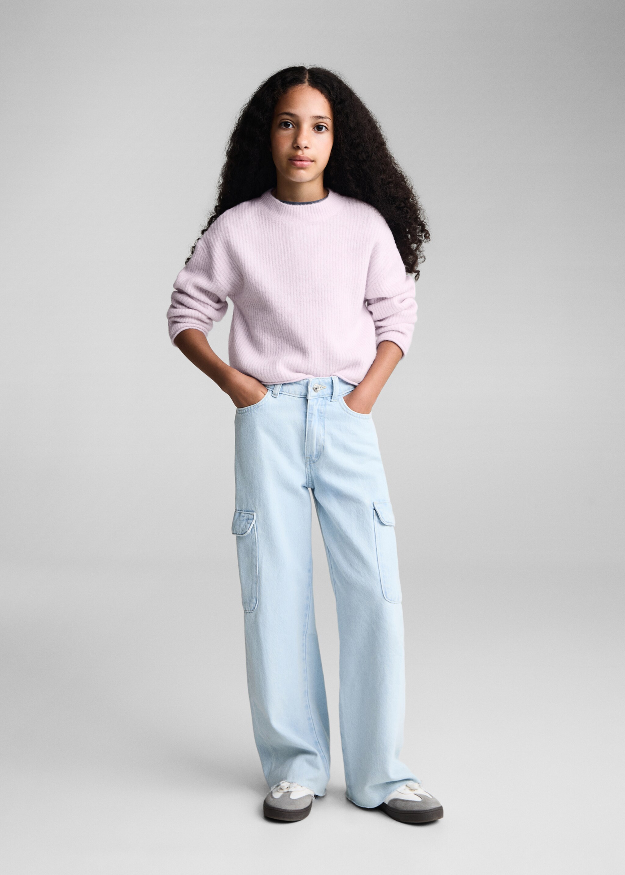 Ribbed knit sweater - General plane, Pastel Pink. Ref: 77005650-00.