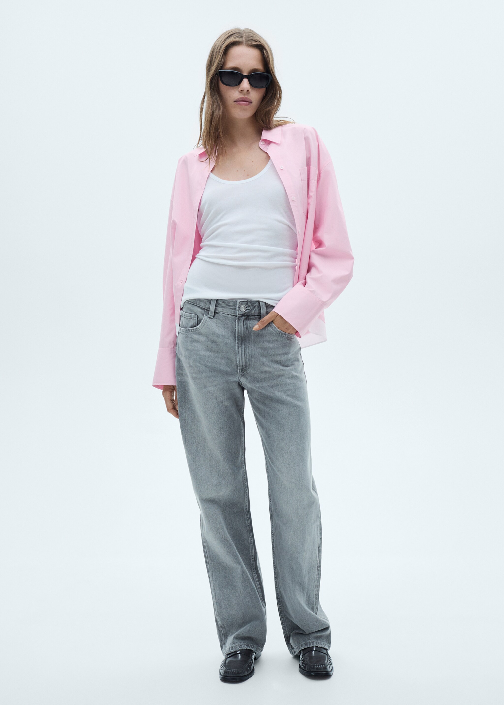 Πουκάμισο oversize στρίφωμα αντίθεση - Γενικό πλάνο, Ροζ. Ref: 77005651-00.