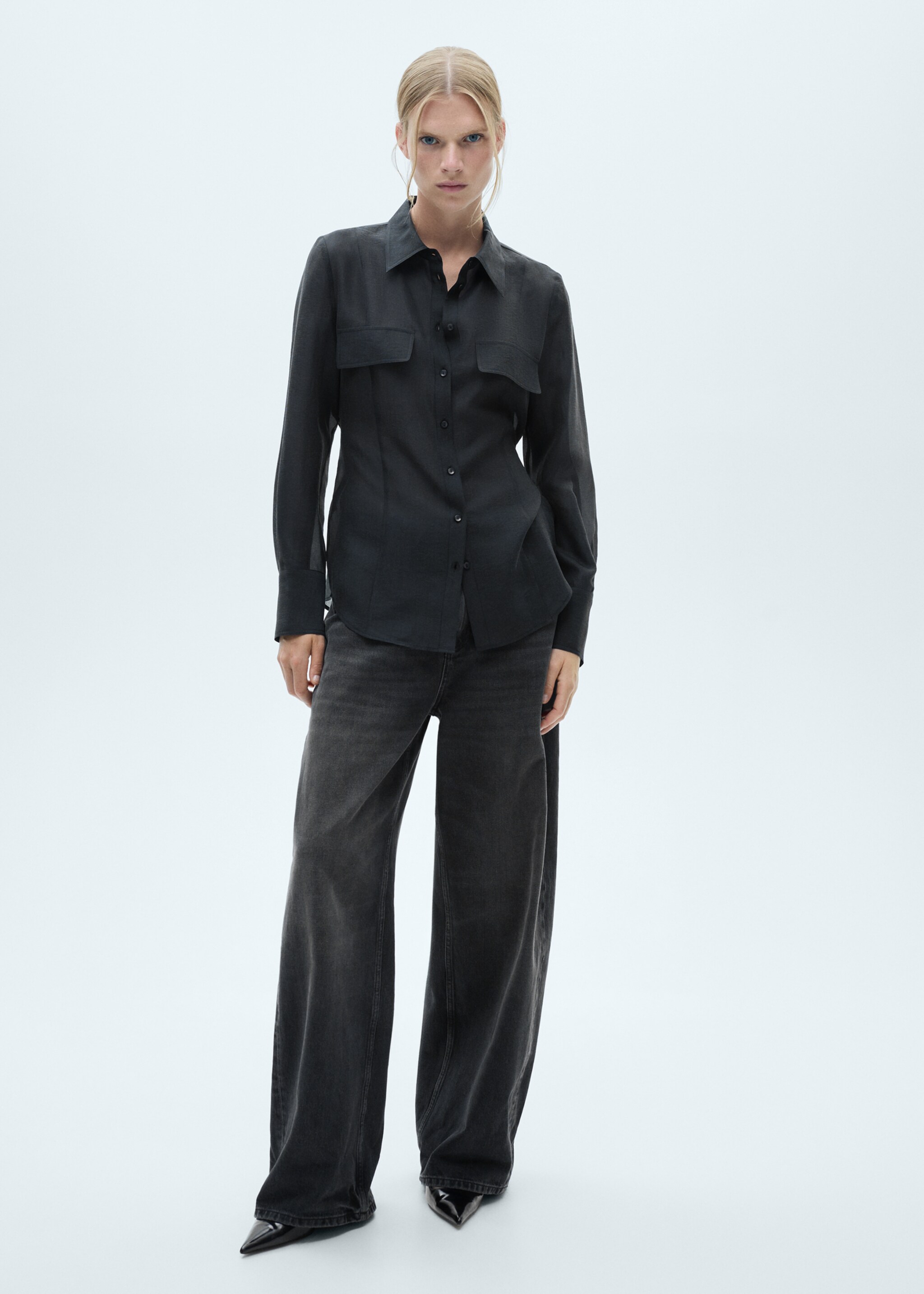 Lyocell shirt with bow - General plane, Medium Brown. Ref: 77005655-00.