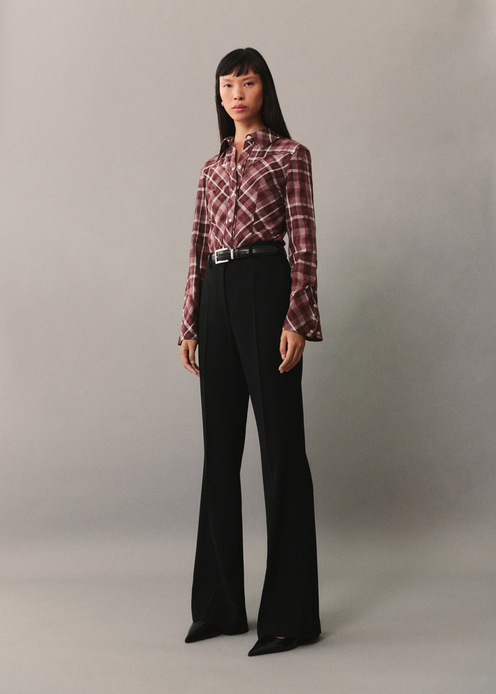 Check cotton shirt - General plane, Burgundy. Ref: 77005657-00.