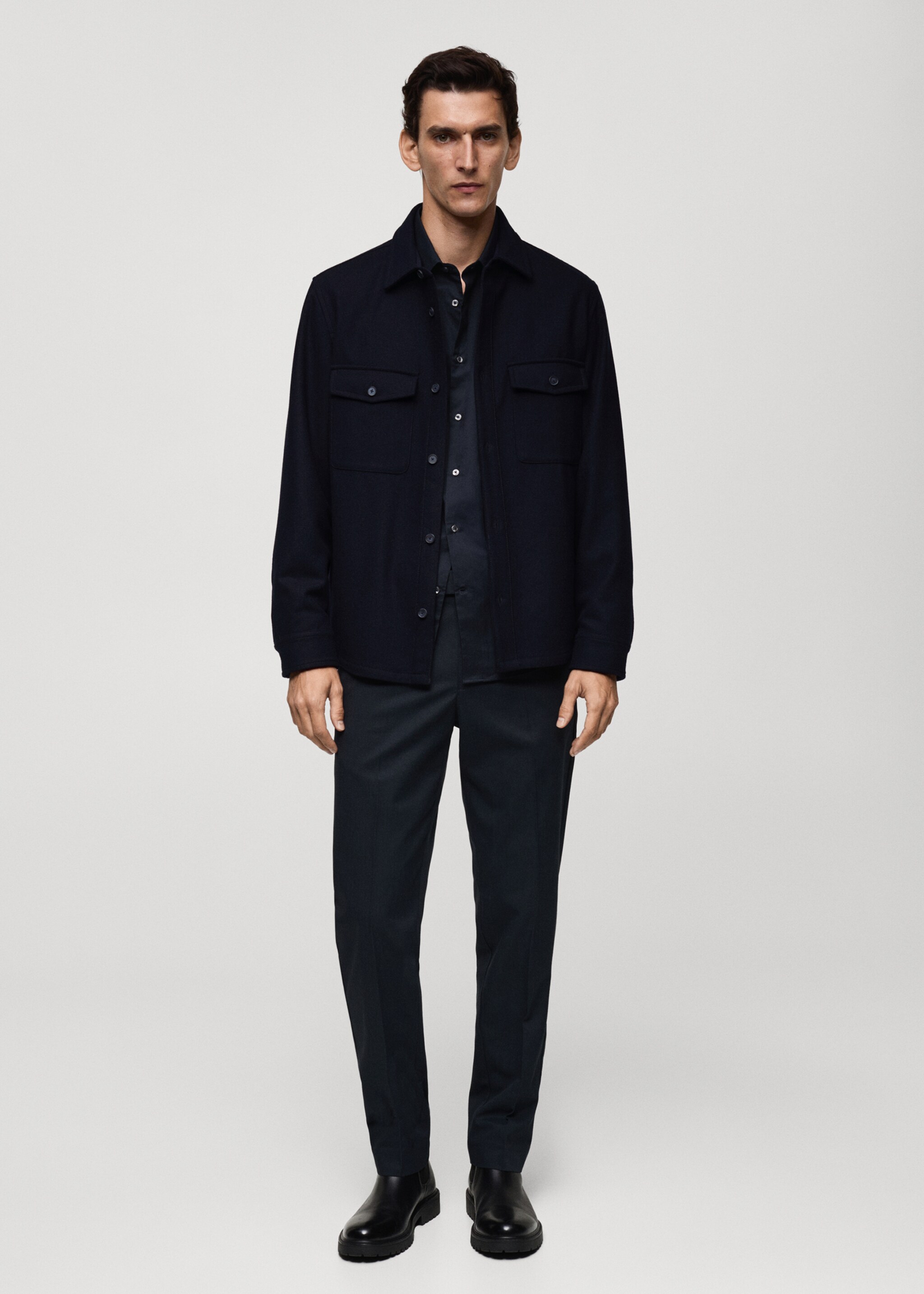 Woll-Overshirt mit Taschen - Allgemeine Ansicht, Dunkles Marineblau. Ref: 77005968-00.