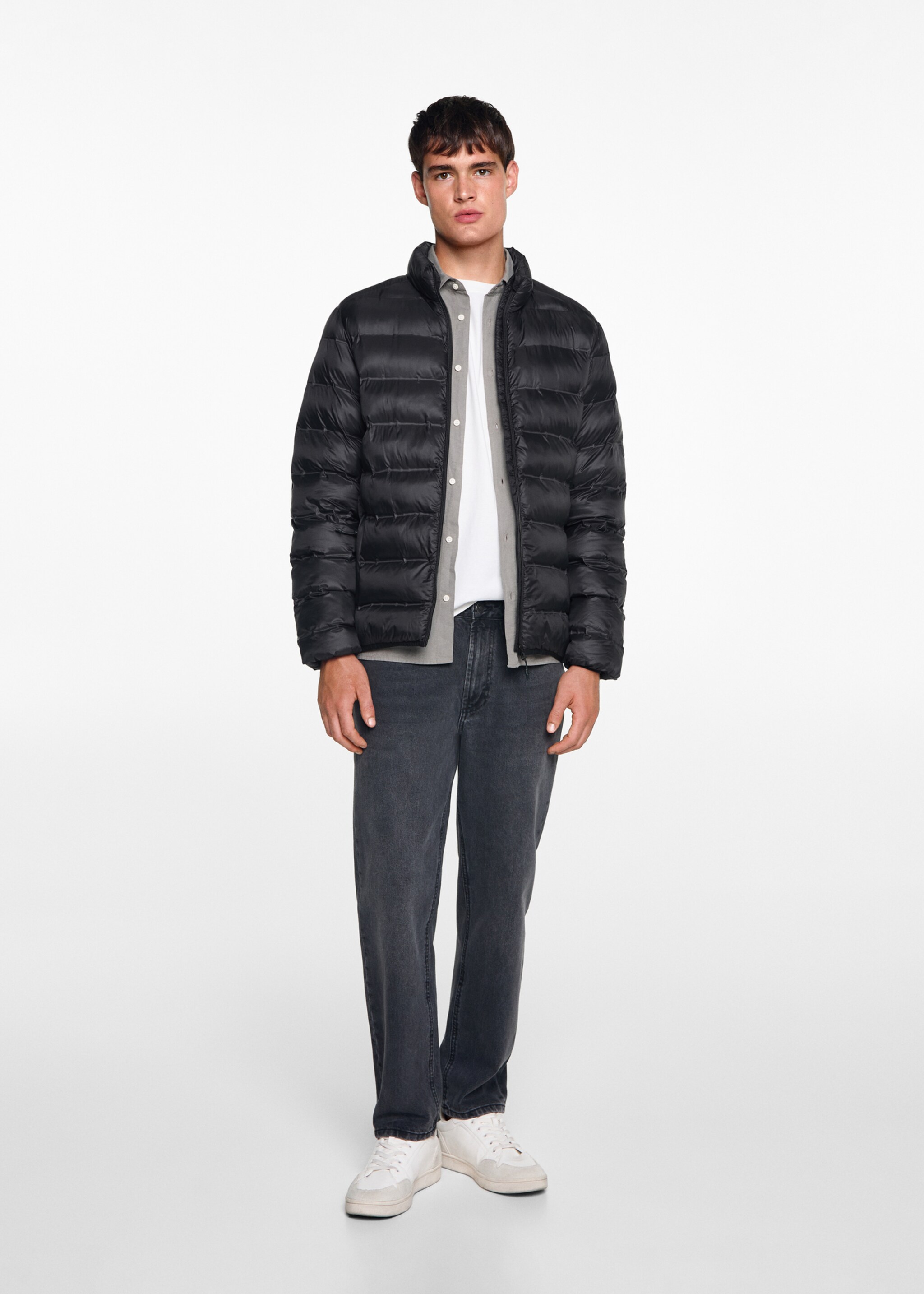 Side-zip quilted coat - General plane, Black. Ref: 77005972-00.