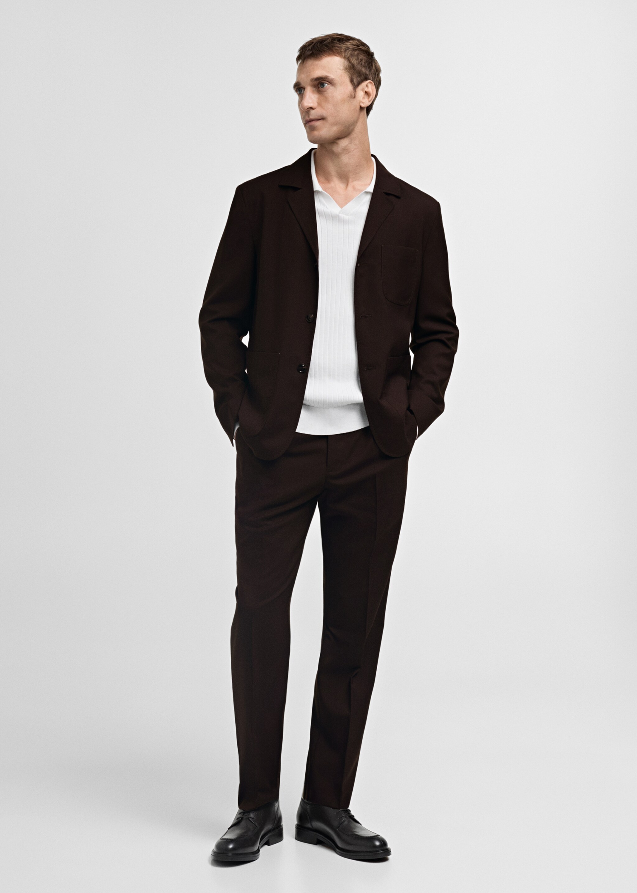 Blazer de fato de 100% lã slim fit - Plano geral, Castanho. Ref: 77005976-00.