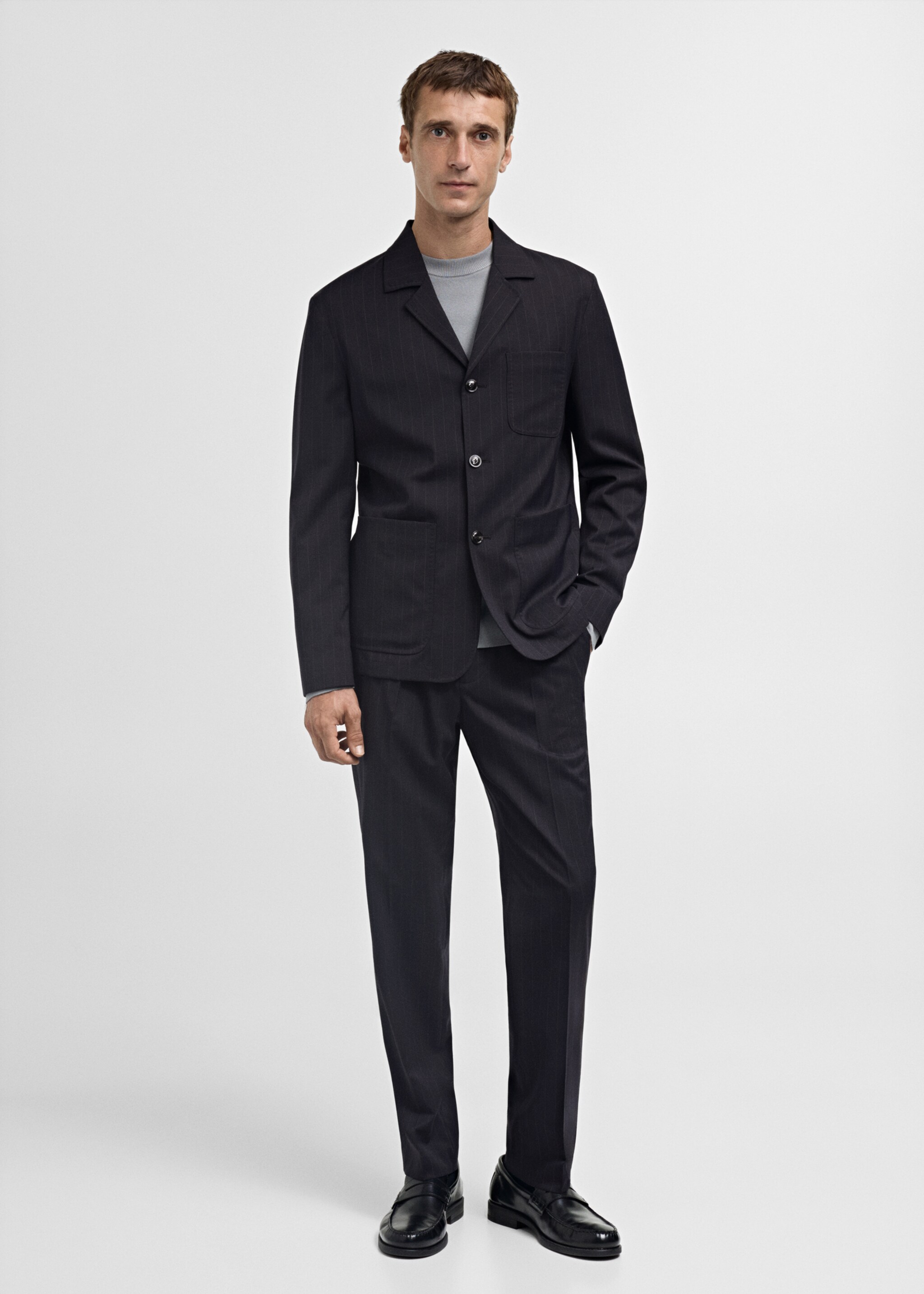 Slim Fit-Sakko aus Wolle mit Streifen - Allgemeine Ansicht, Dunkles Marineblau. Ref: 77005977-00.