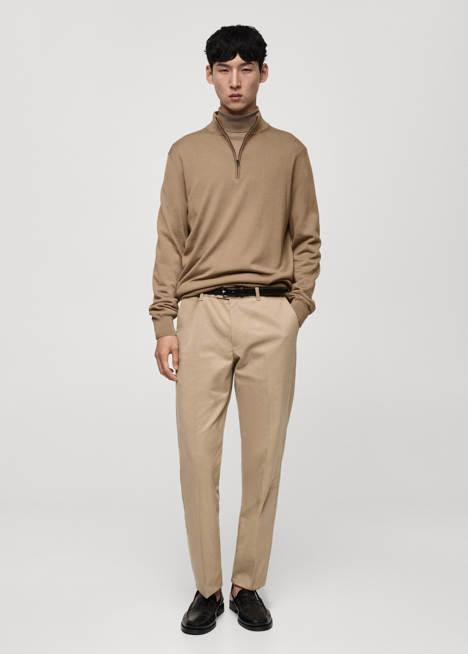 Pull-over 100 % laine mérinos col zippé - Plan général