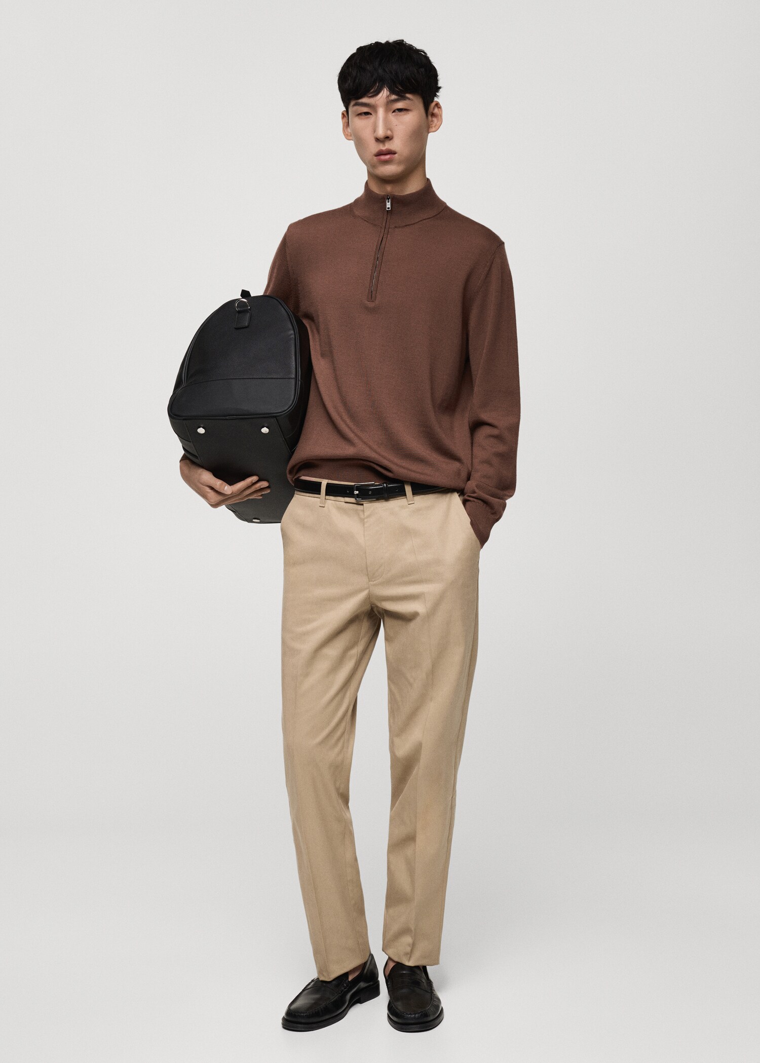 Pull-over 100 % laine mérinos col zippé - Plan général