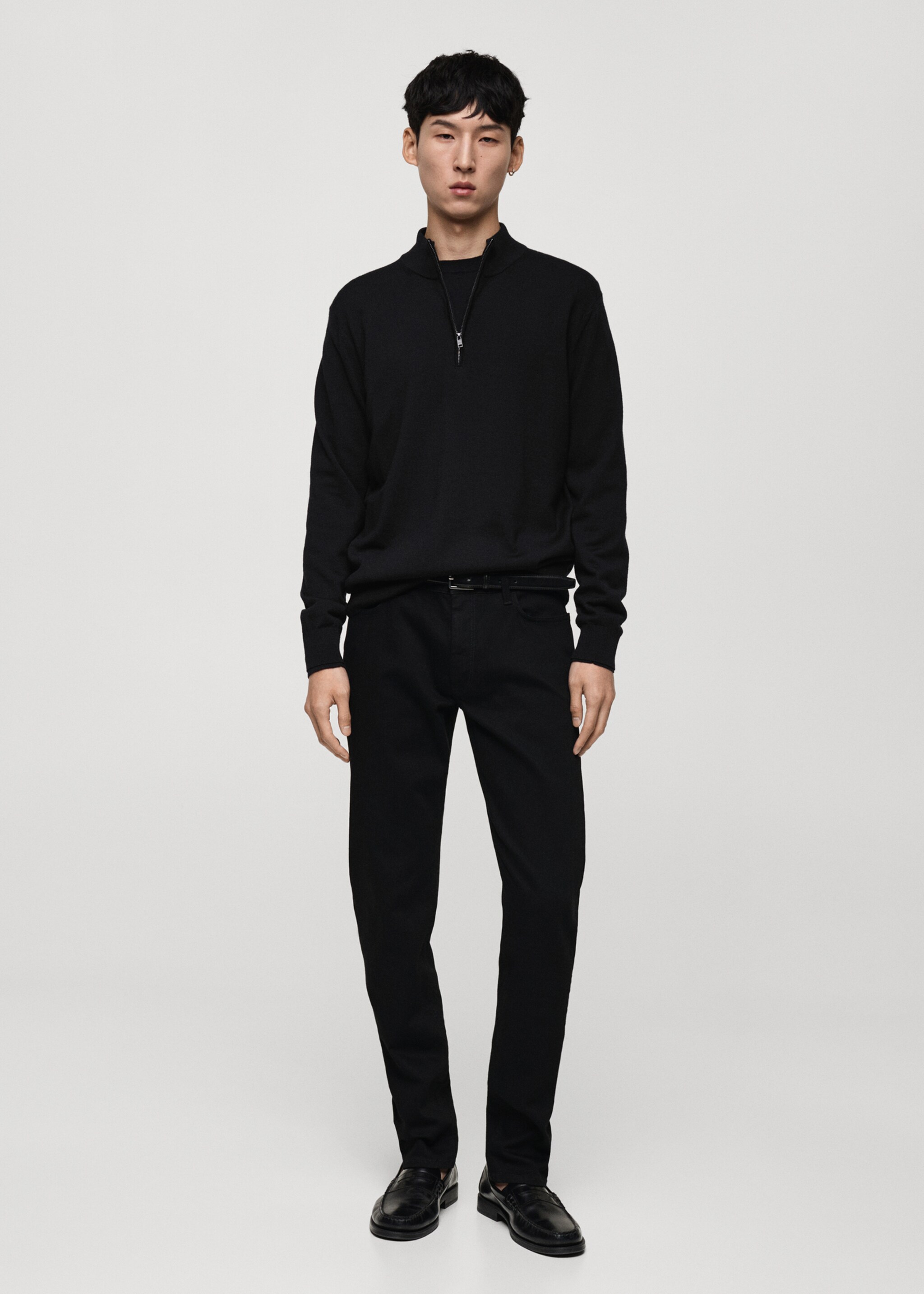 Jersey 100% lana merino cuello cremallera - Plano general, Negro. Ref: 77005979-00.